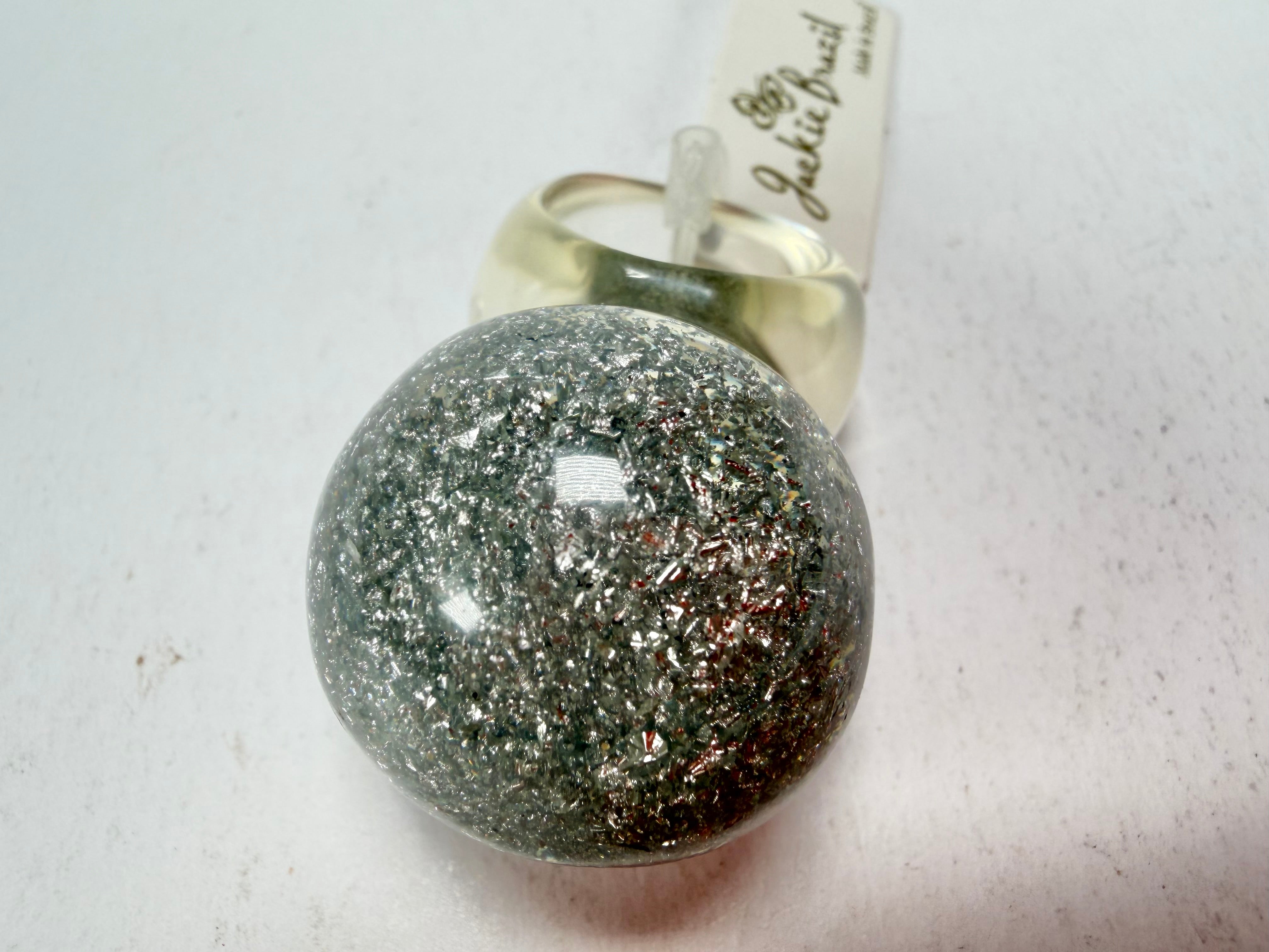 Jackie Brazil "Splendour" Large Ball Silver Flakes Ring ( R2500 ) Size UK - Q / US - 8