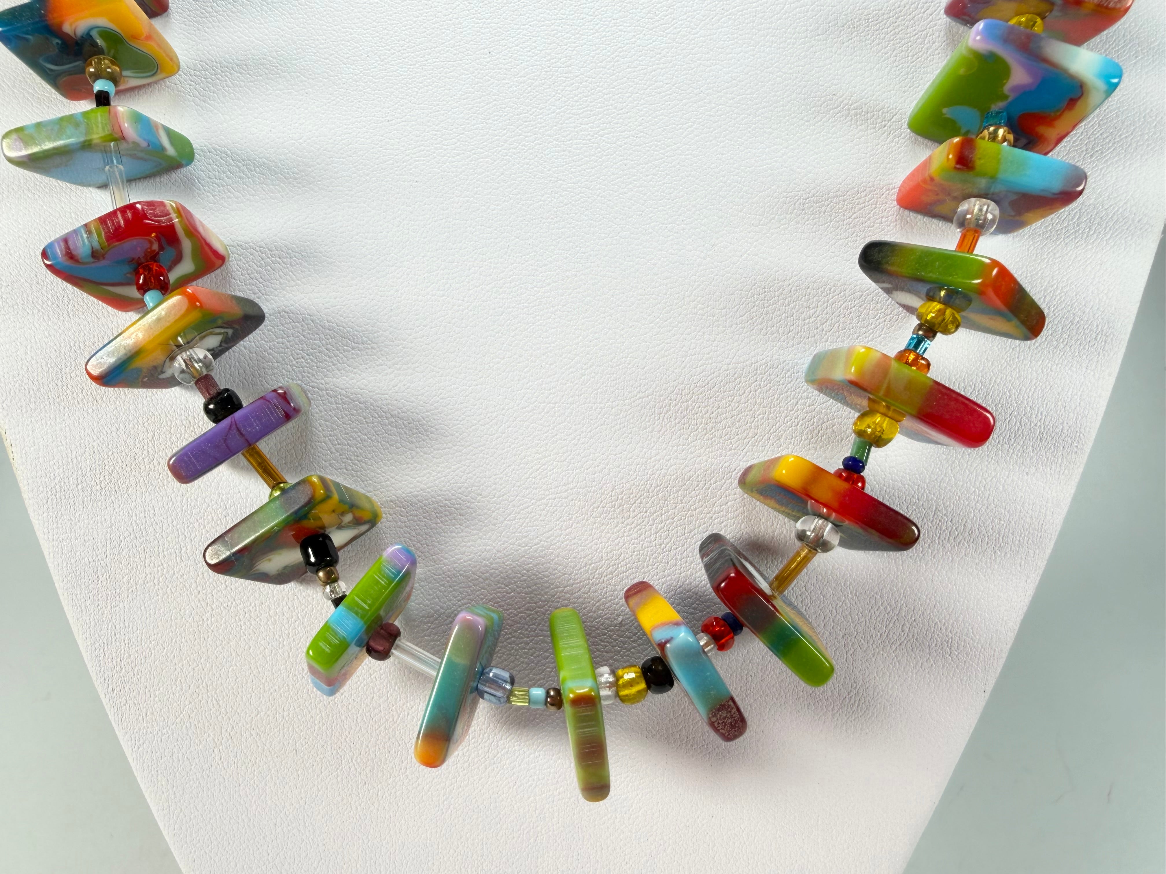 Jackie Brazil "Africa" Kandinsky Liquorice Squares & Beads 70cm Necklace ( N0009 )