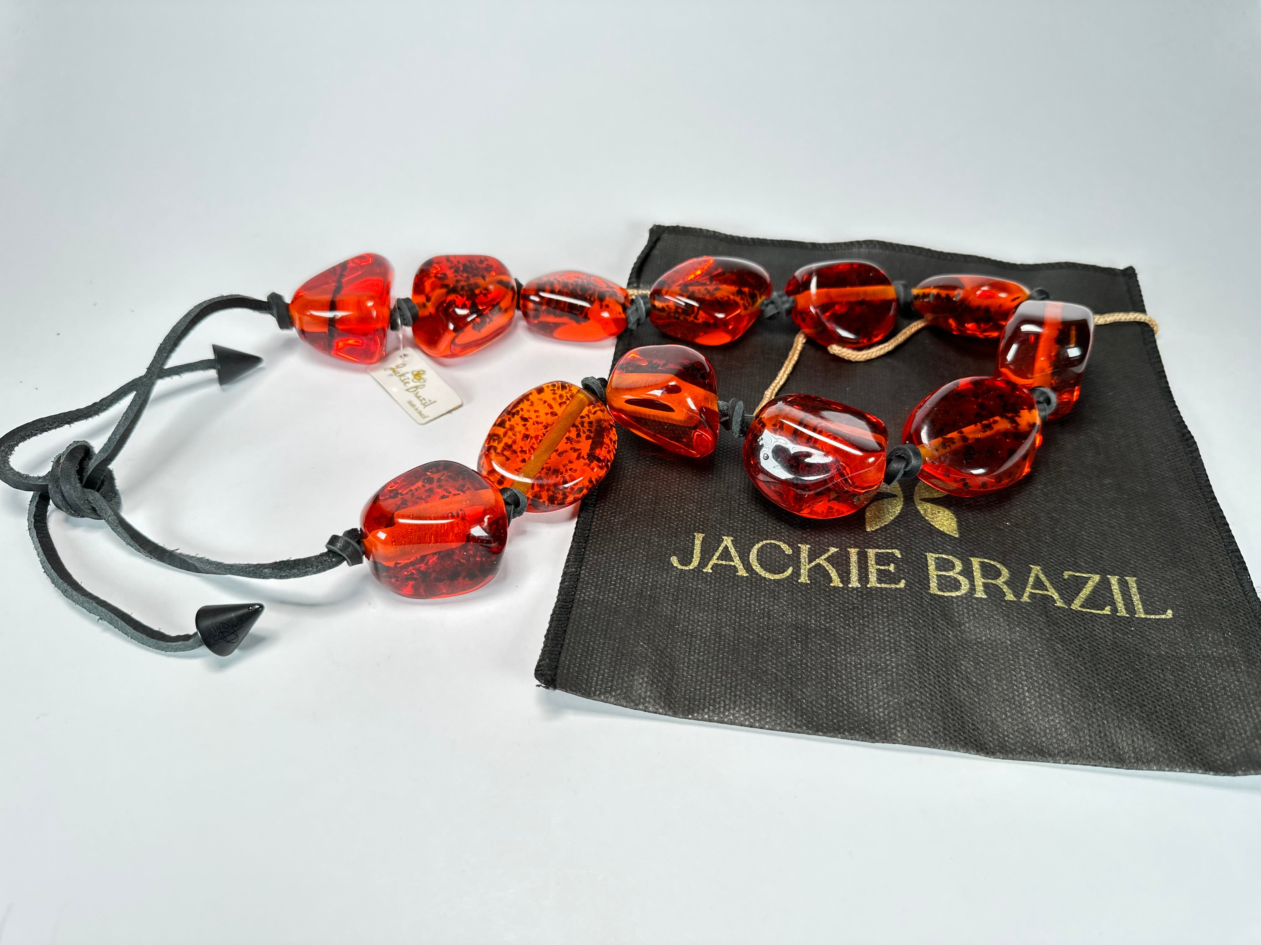 Jackie Brazil "Cusco" Amber Large Stones on Leather Necklace ( N1072 )