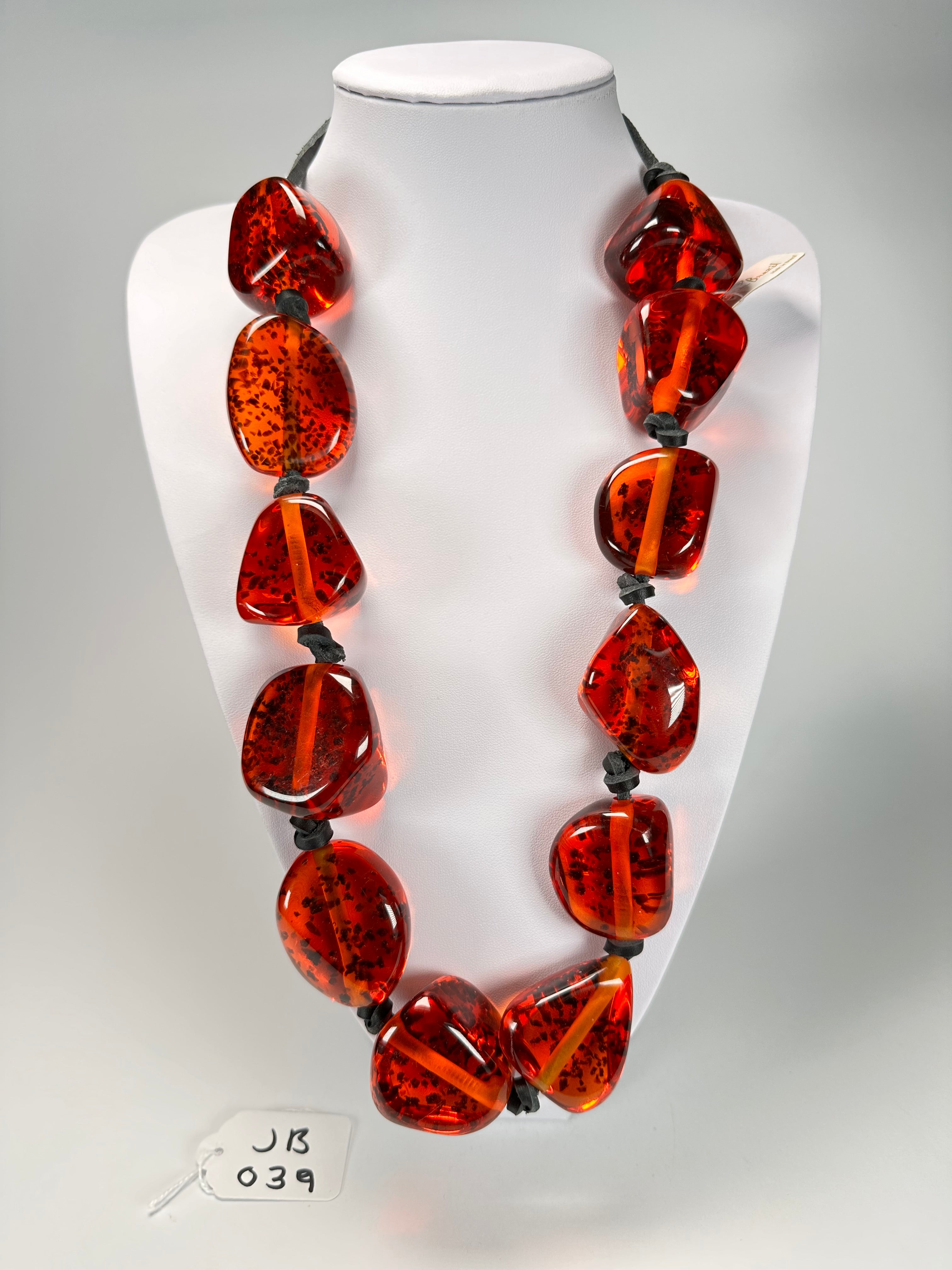 Jackie Brazil "Cusco" Amber Large Stones on Leather Necklace ( N1072 )