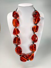 Jackie Brazil "Cusco" Amber Large Stones on Leather Necklace ( N1072 )