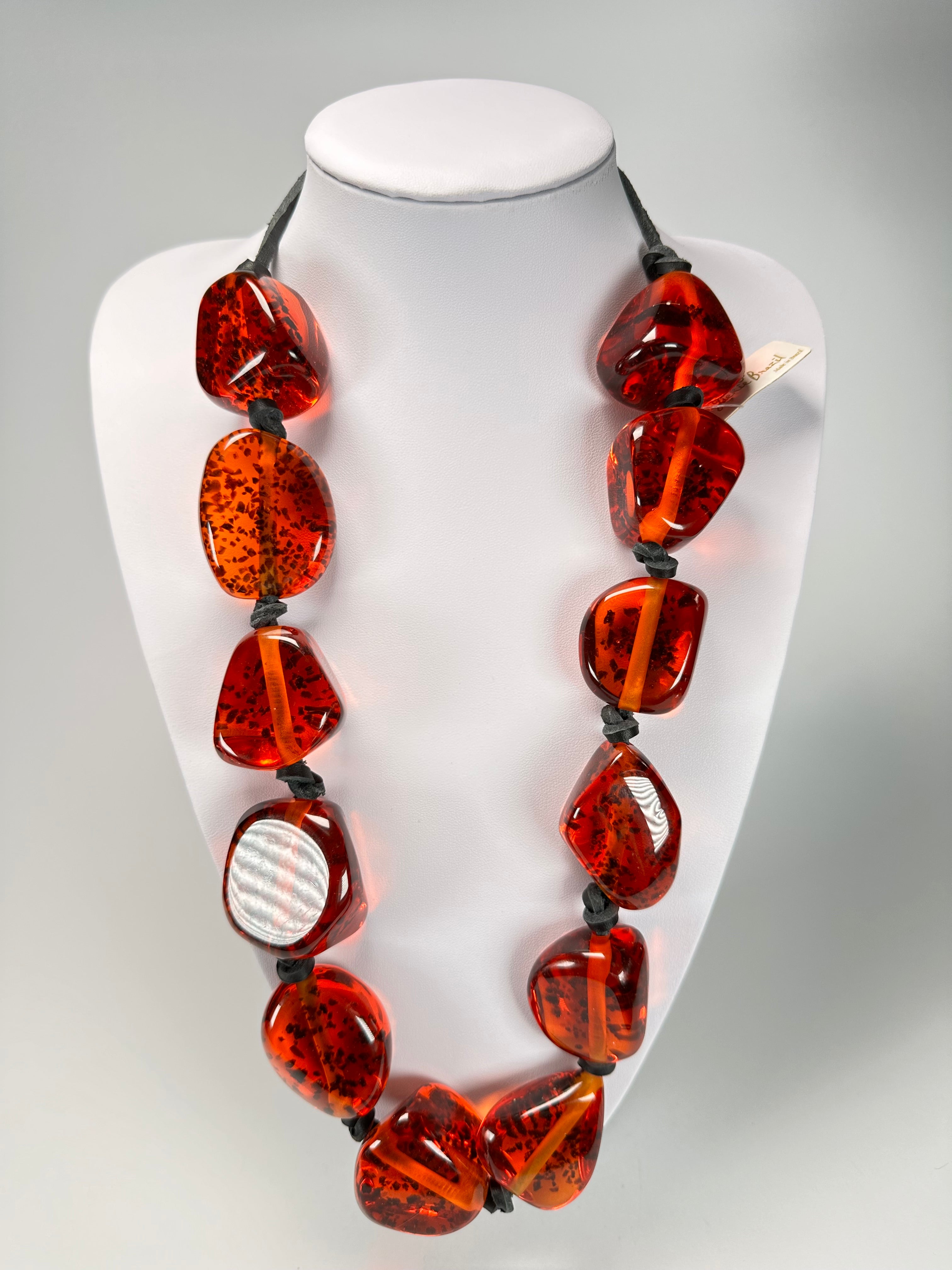 Jackie Brazil "Cusco" Amber Large Stones on Leather Necklace ( N1072 )