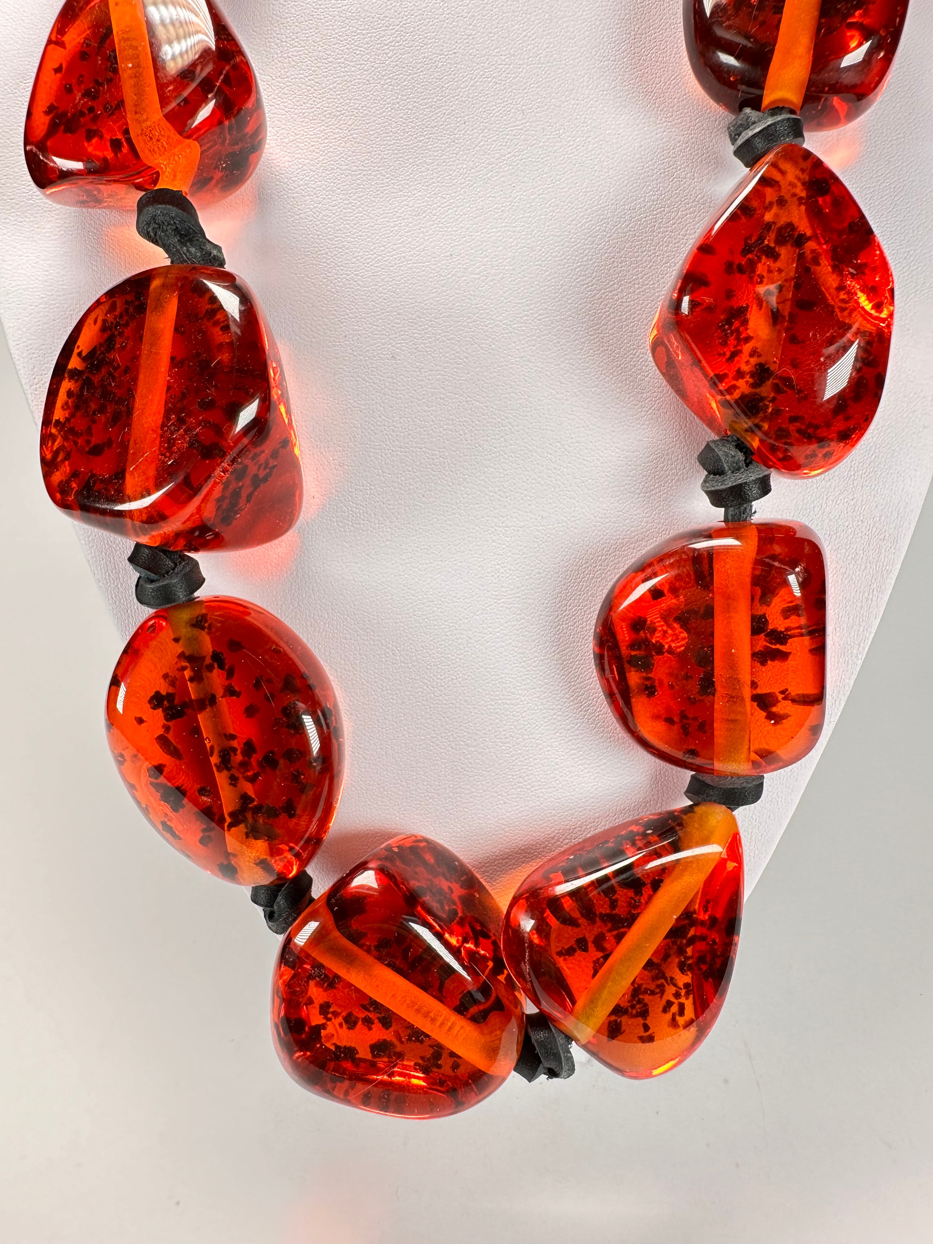 Jackie Brazil "Cusco" Amber Large Stones on Leather Necklace ( N1072 )