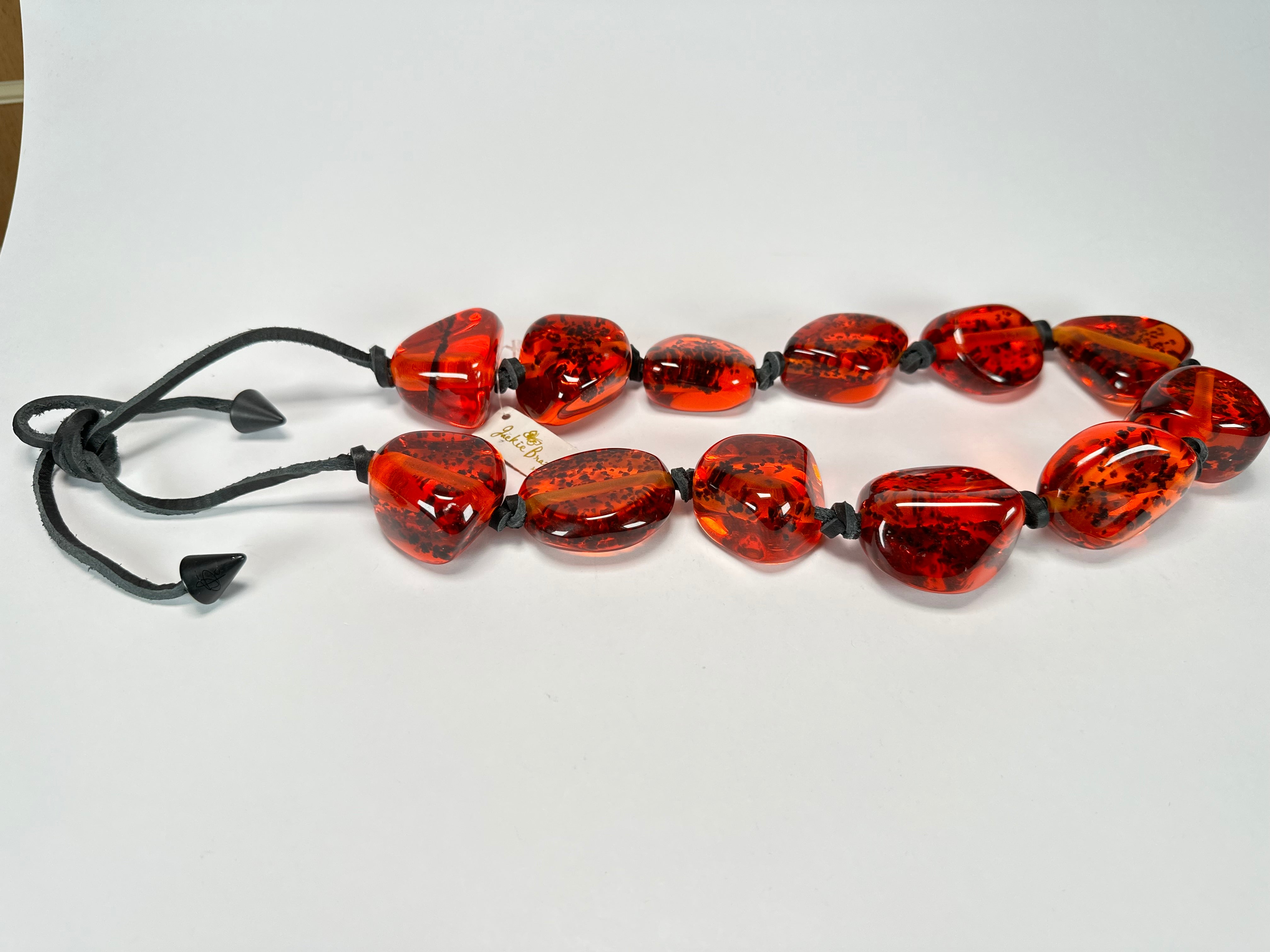 Jackie Brazil "Cusco" Amber Large Stones on Leather Necklace ( N1072 )