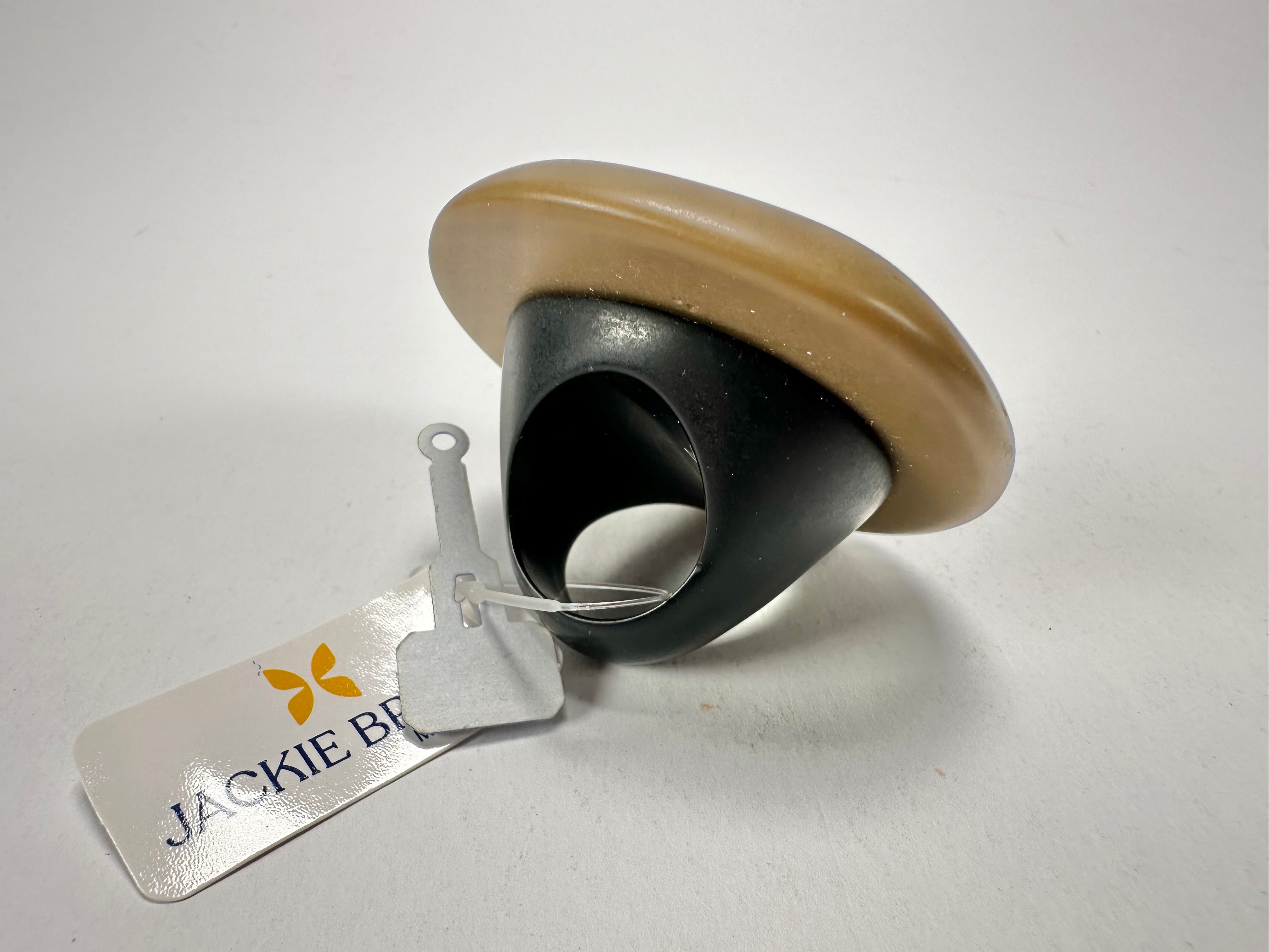 Jackie Brazil "Large Riverstone" Brown Matte 40MM Ring ( R3605 ) Size UK - P / US-7.5