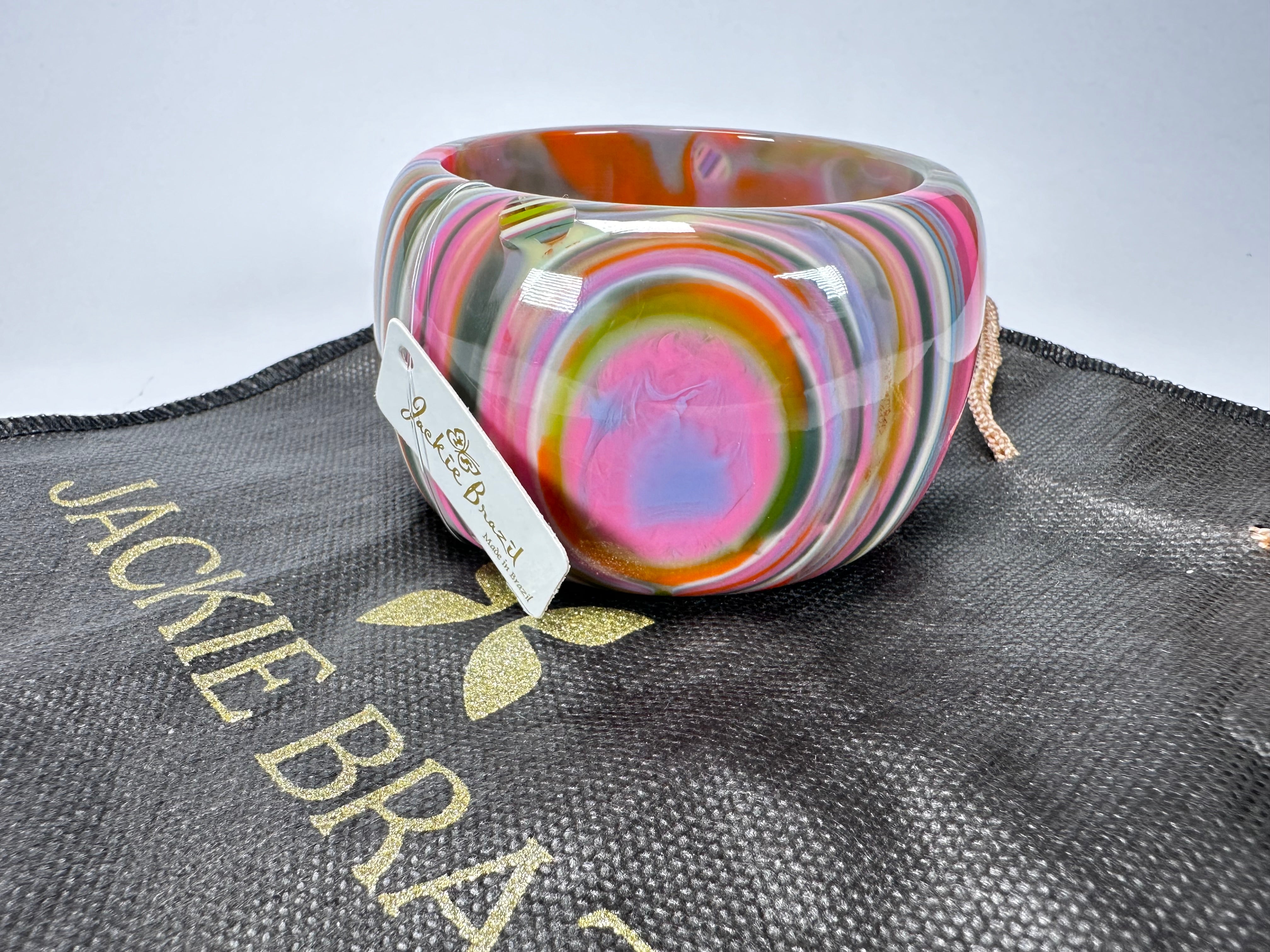 Jackie Brazil "Tiger" Liquorice Allsorts with Cat Eye Mix Colours 5cm Resin Bangle ( B0932 )