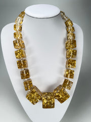 Jackie Brazil "Gold Flakes" Mix Size Liquorice Cubes Resin Necklace ( N3343 )