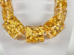Jackie Brazil "Gold Flakes" Mix Size Liquorice Cubes Resin Necklace ( N3343 )
