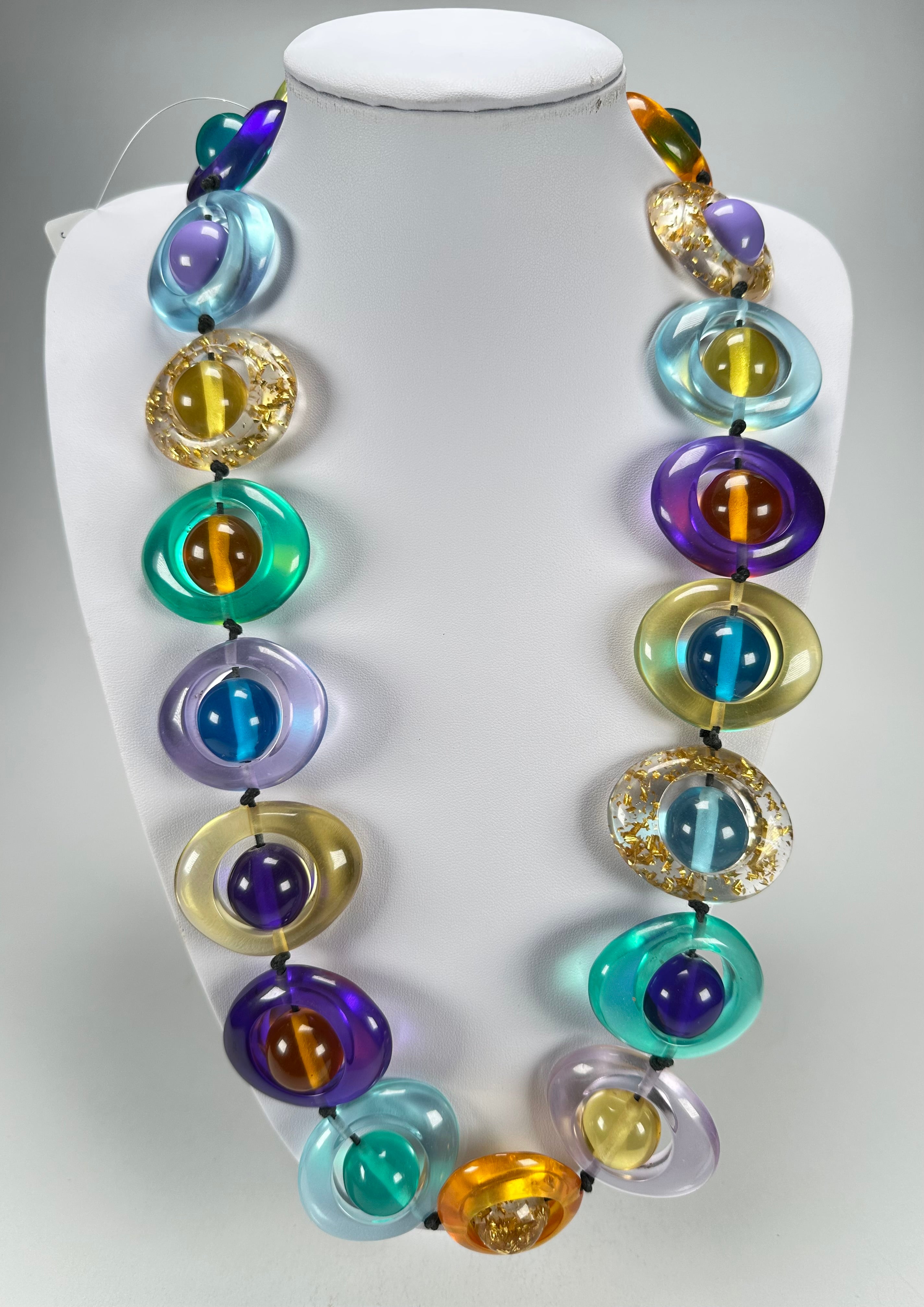Jackie Brazil "Saturn" Transparent Paris Mix Disc & Ball Long 75cm Necklace ( N0052 )
