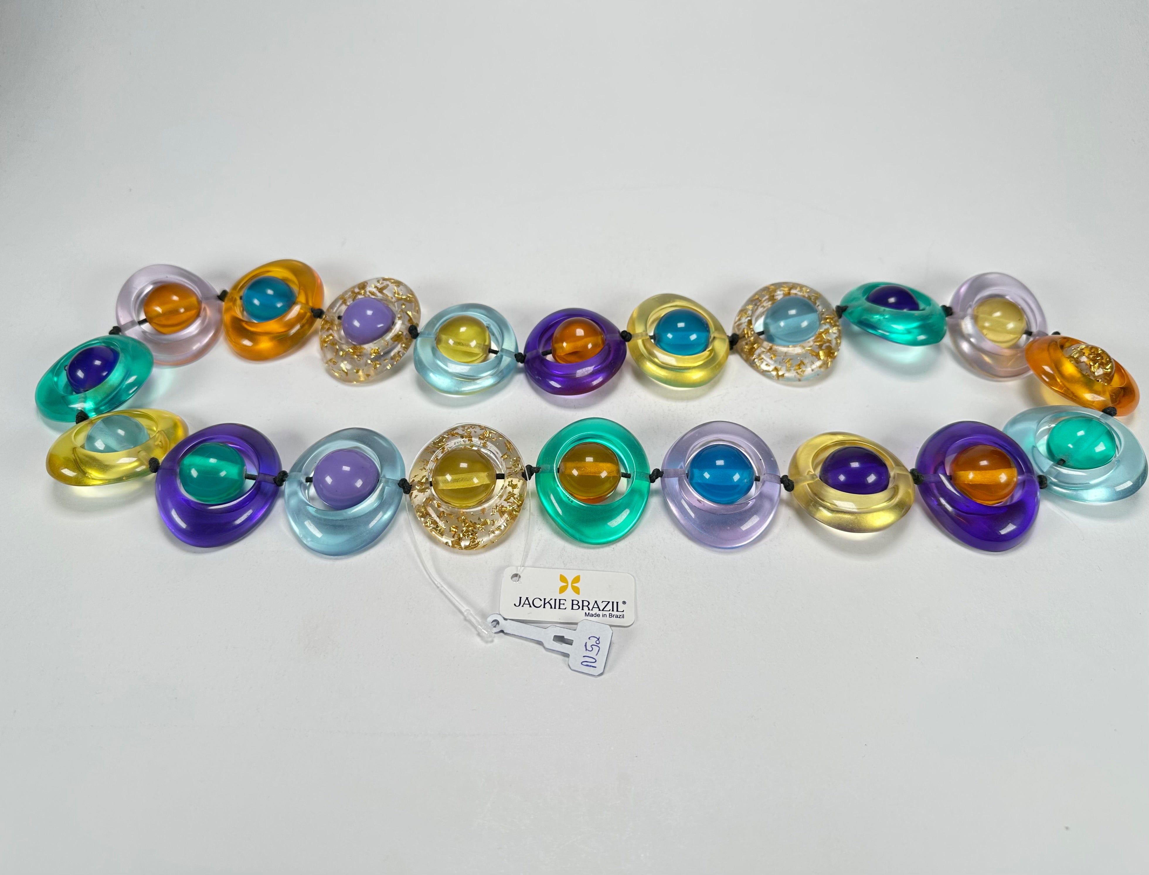 Jackie Brazil "Saturn" Transparent Paris Mix Disc & Ball Long 75cm Necklace ( N0052 )
