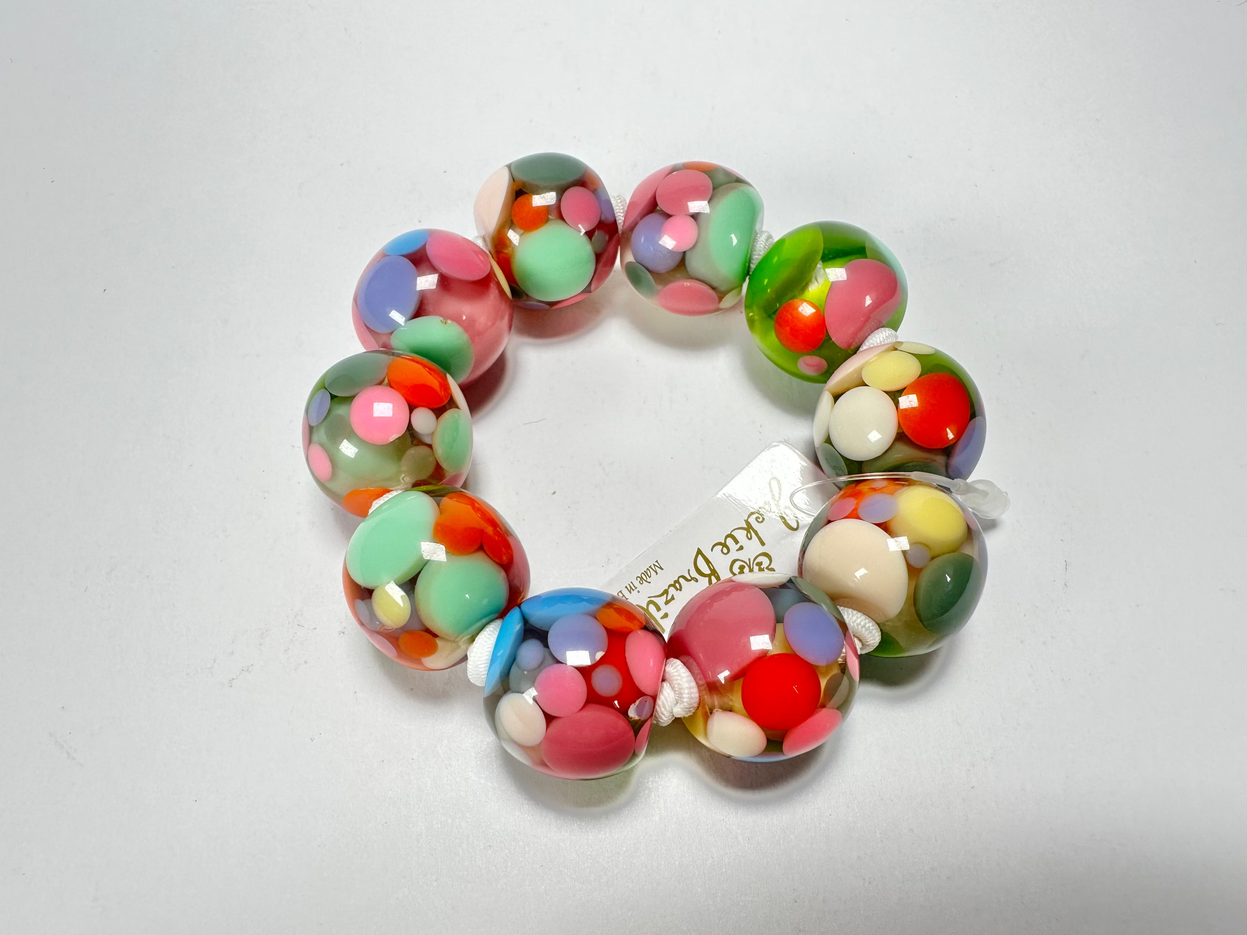 Jackie Brazil "Spots" Spotted Balls On Elastic Resin Bracelet ( B1470 )