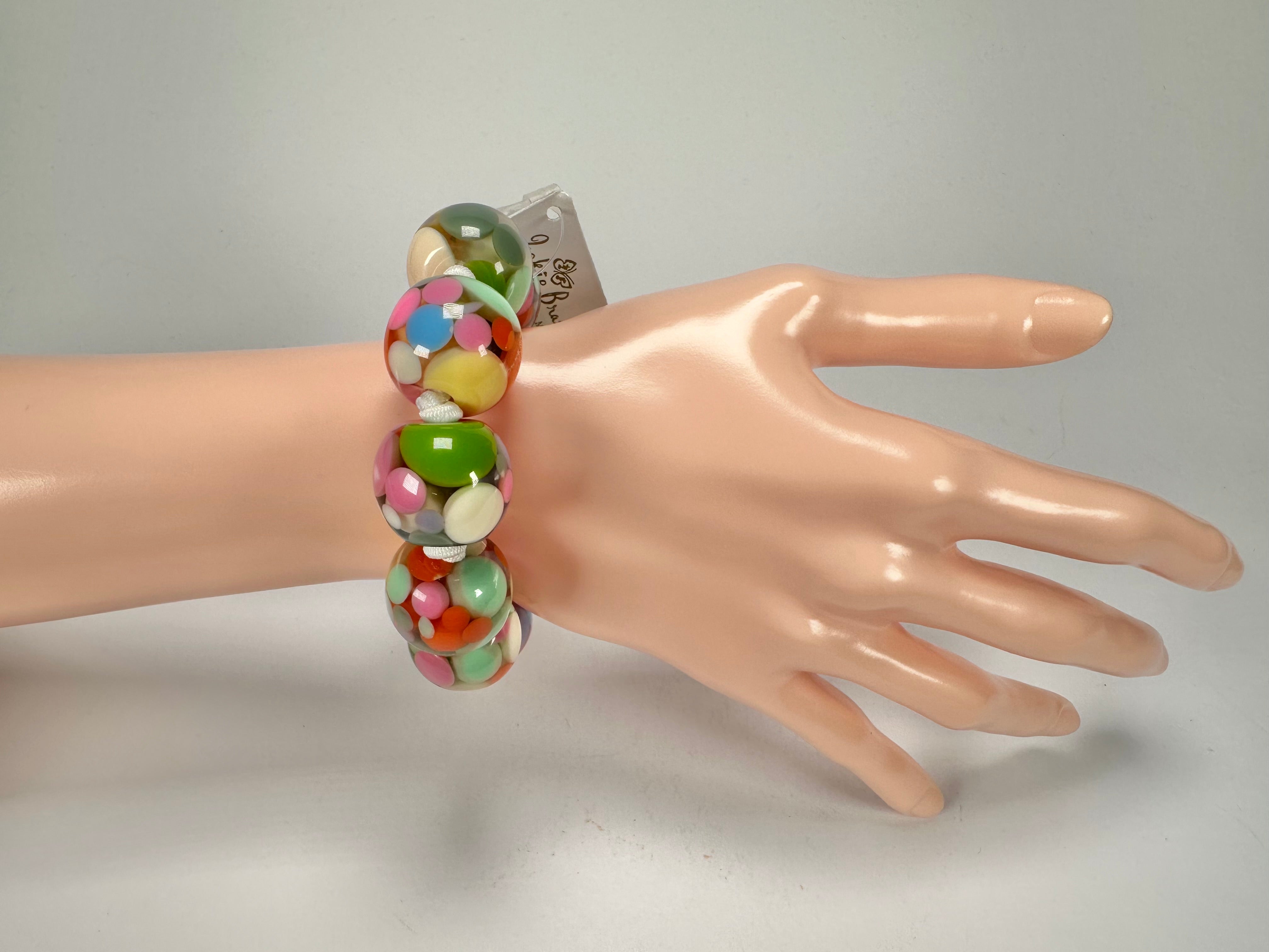 Jackie Brazil "Spots" Spotted Balls On Elastic Resin Bracelet ( B1470 )