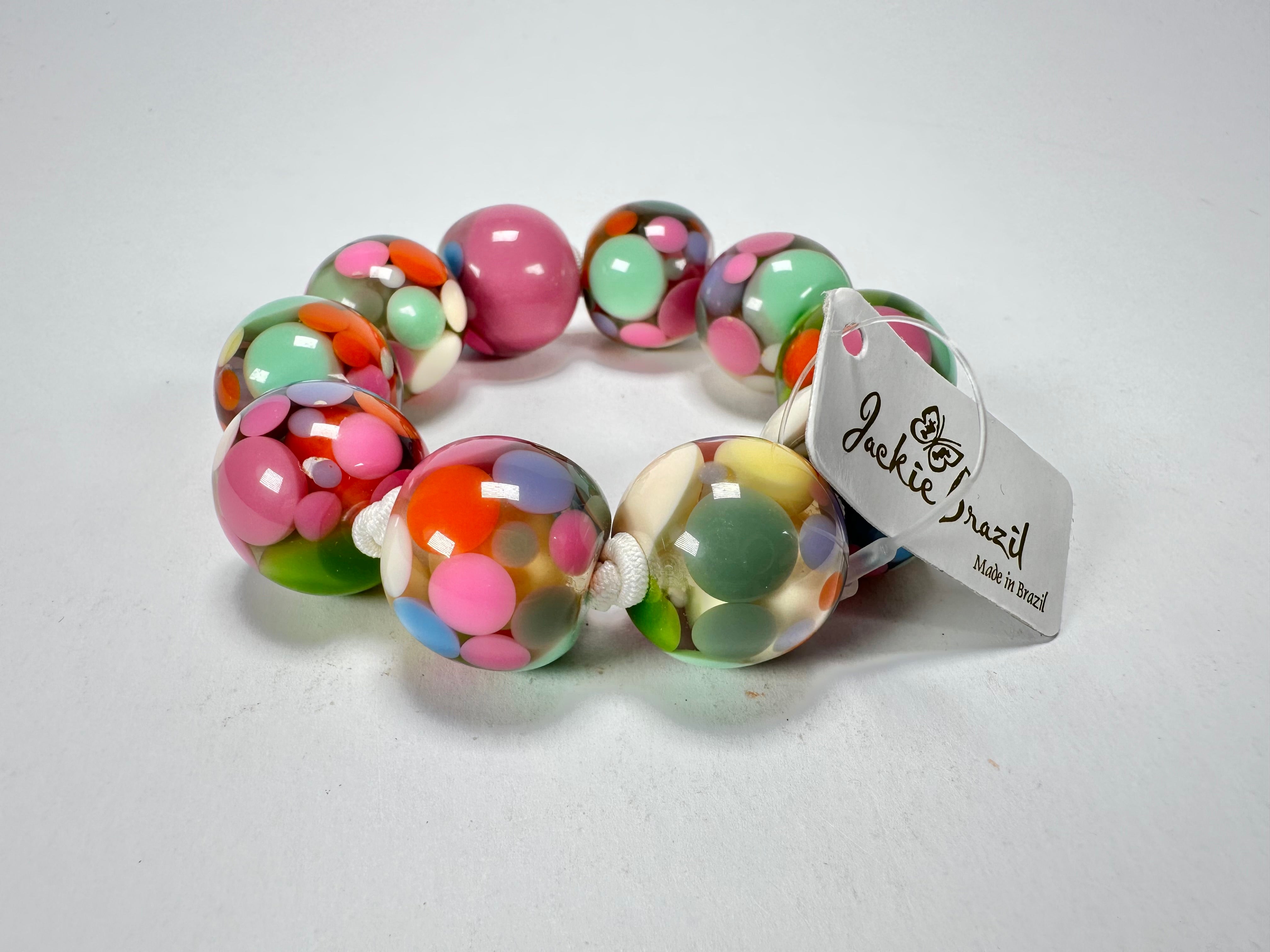 Jackie Brazil "Spots" Spotted Balls On Elastic Resin Bracelet ( B1470 )