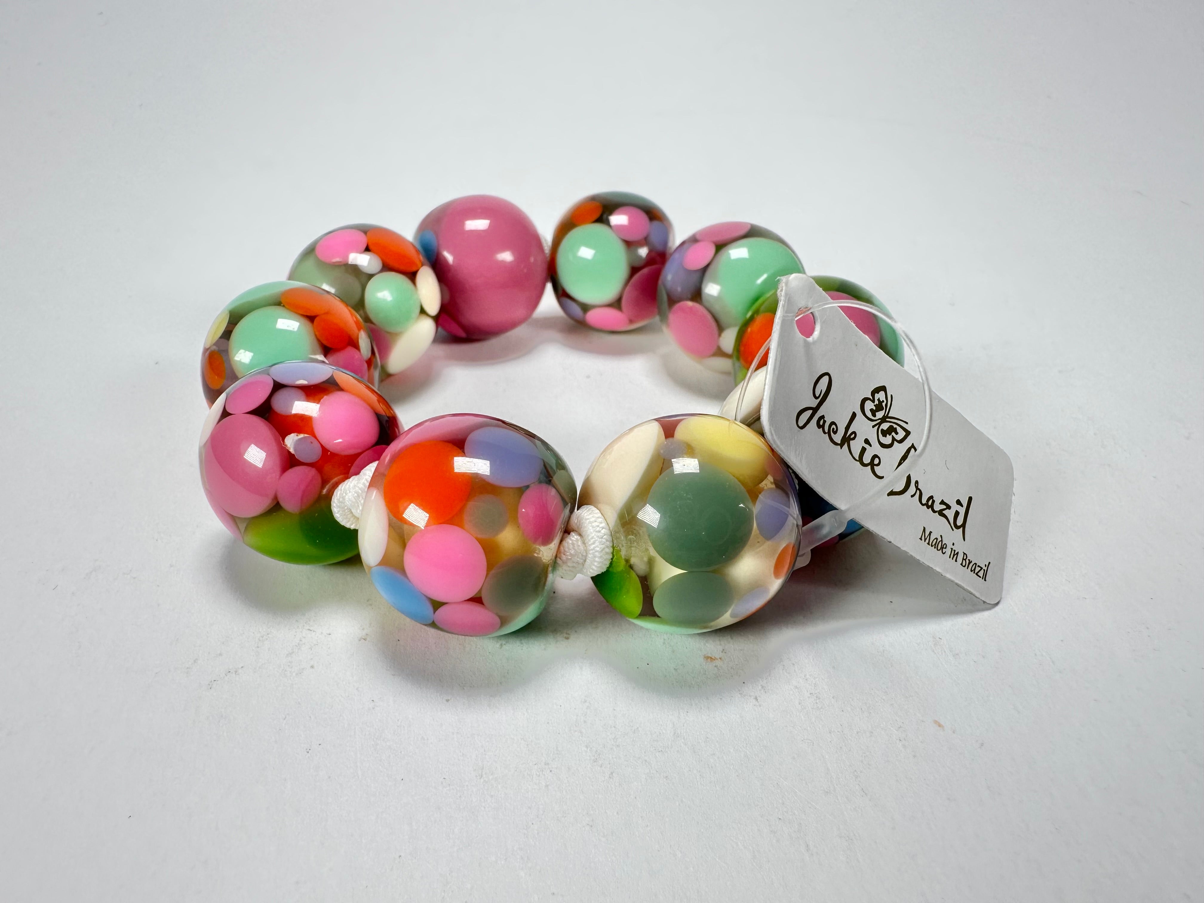 Jackie Brazil "Spots" Spotted Balls On Elastic Resin Bracelet ( B1470 )