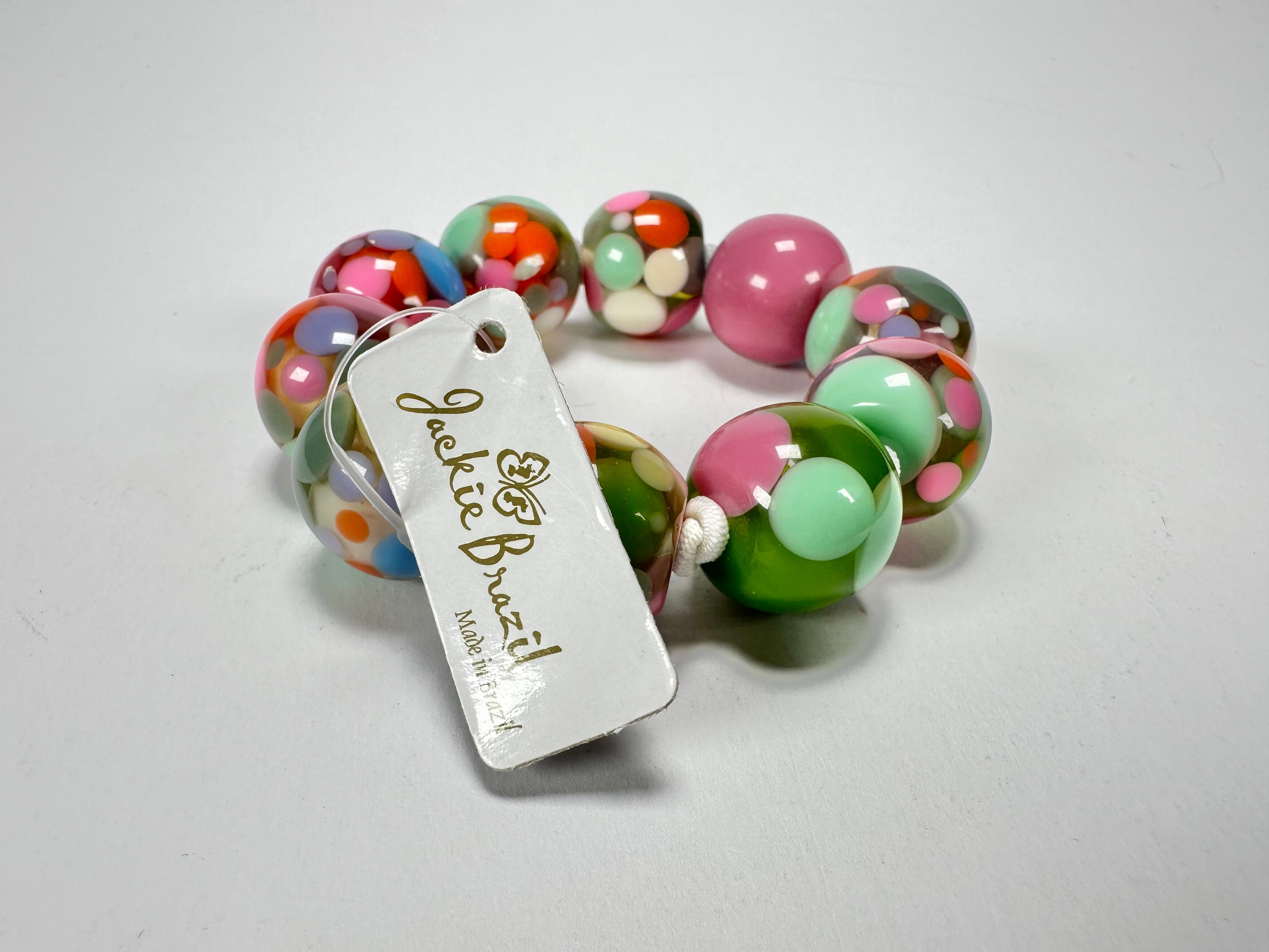 Jackie Brazil "Spots" Spotted Balls On Elastic Resin Bracelet ( B1470 )