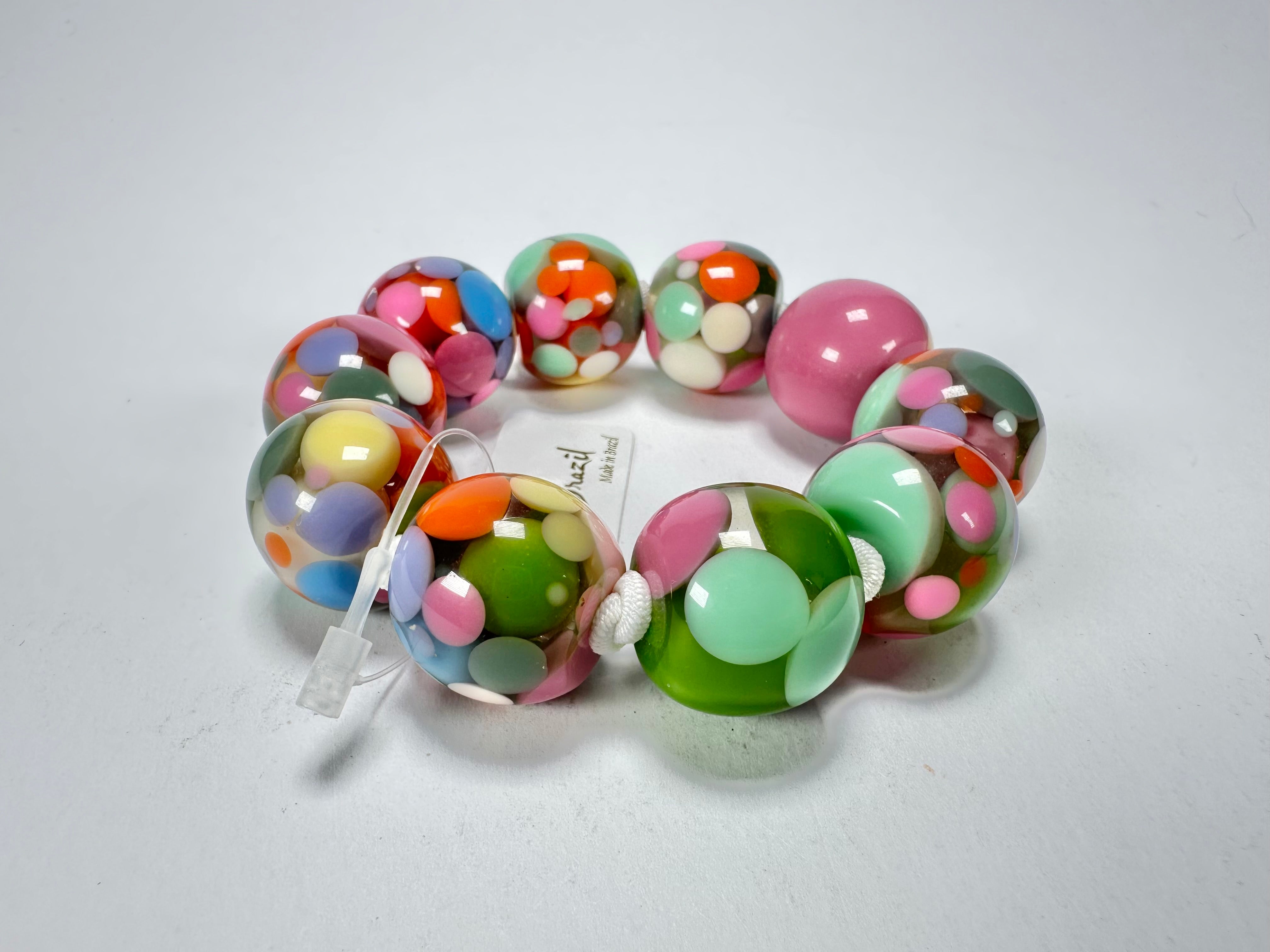 Jackie Brazil "Spots" Spotted Balls On Elastic Resin Bracelet ( B1470 )