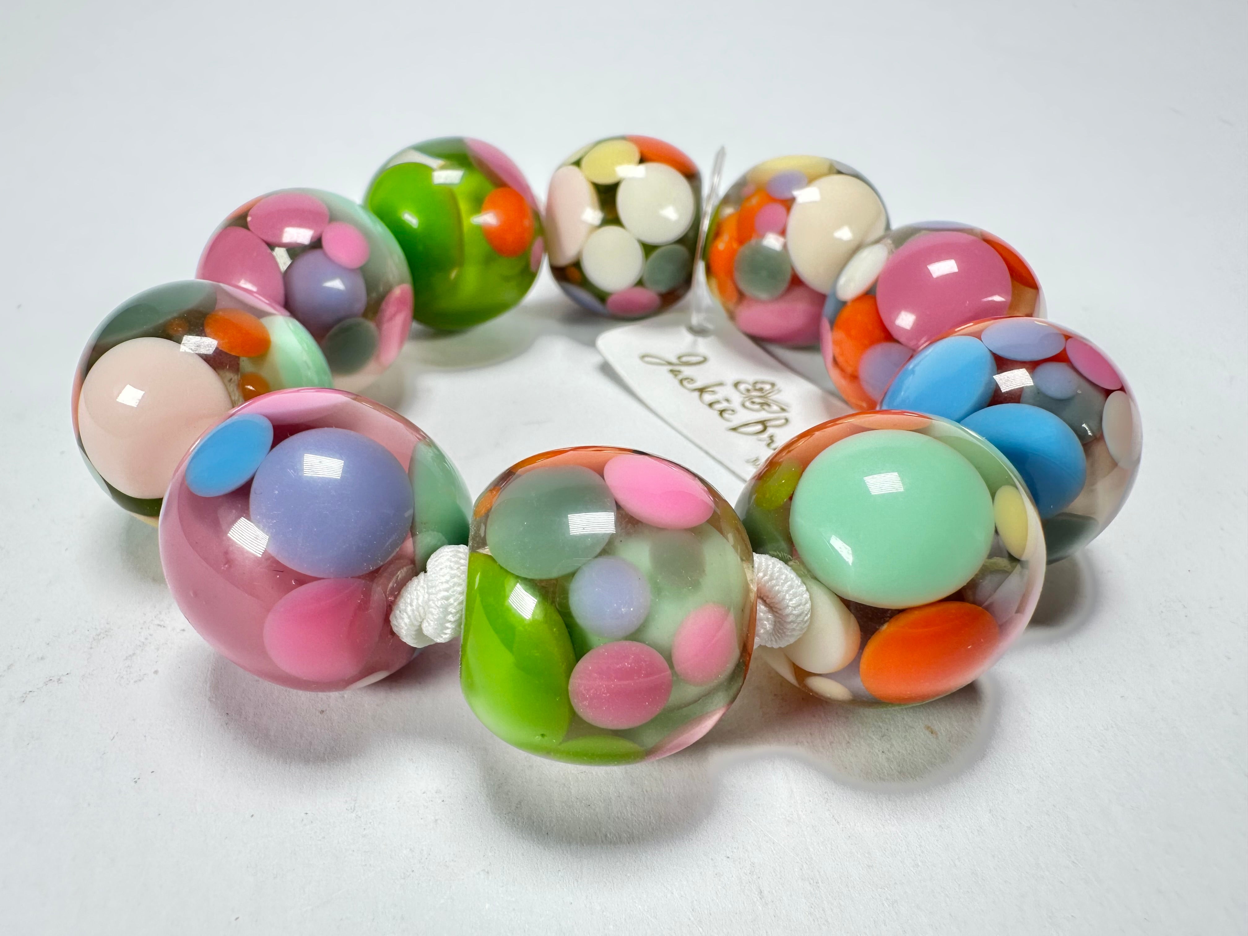 Jackie Brazil "Spots" Spotted Balls On Elastic Resin Bracelet ( B1470 )