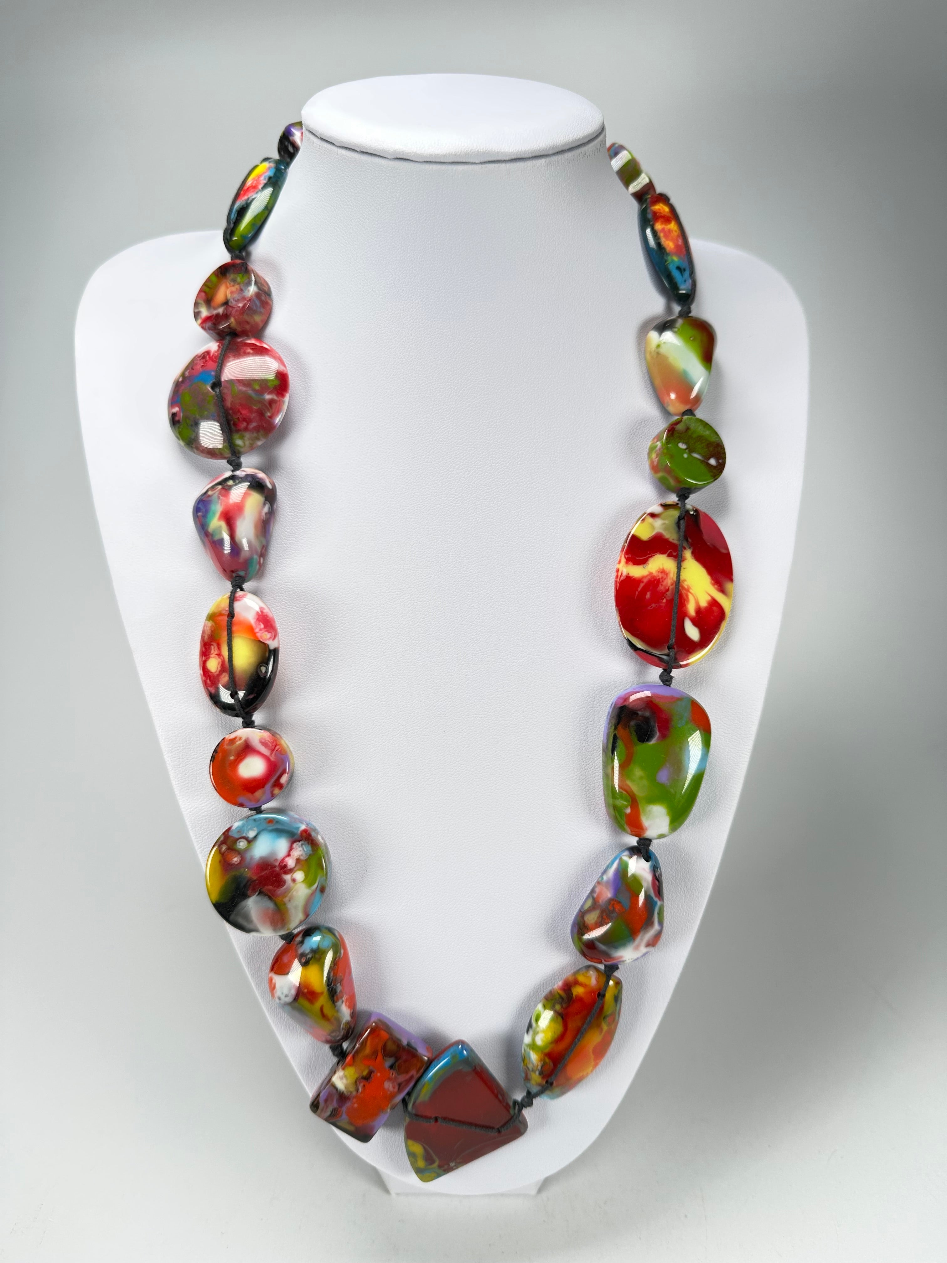 Jackie Brazil "Indiana" Kandinsky Multi-Bead Medium Resin 70cm Necklace ( N0033 )