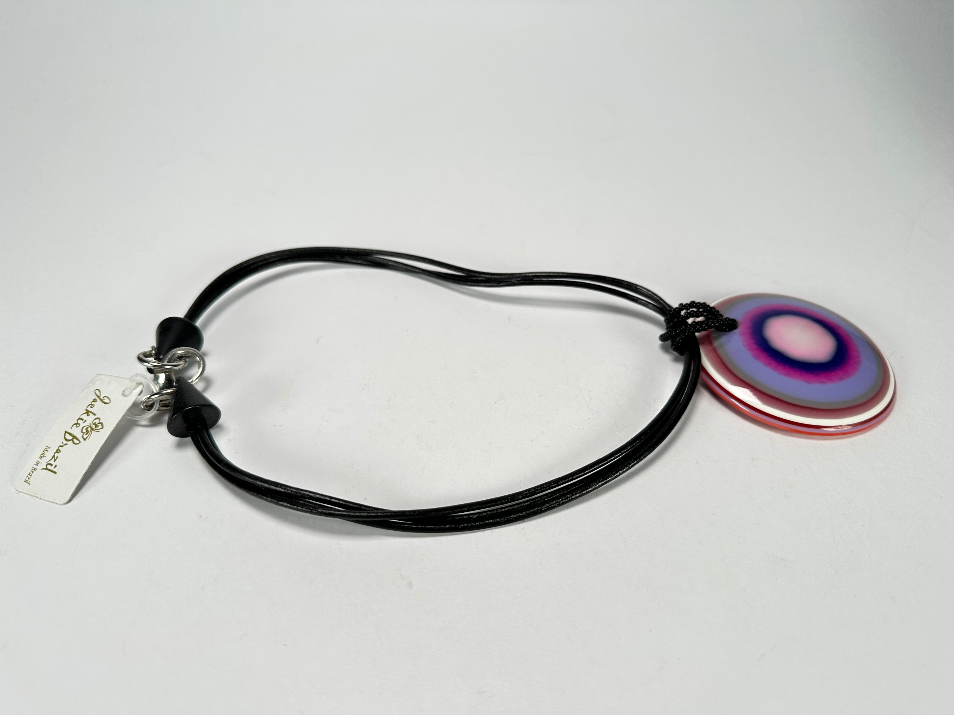 Jackie Brazil "Cat Eye" Liquorice Disk On 3 Cords Mix Colours Choker Necklace ( N1335 )