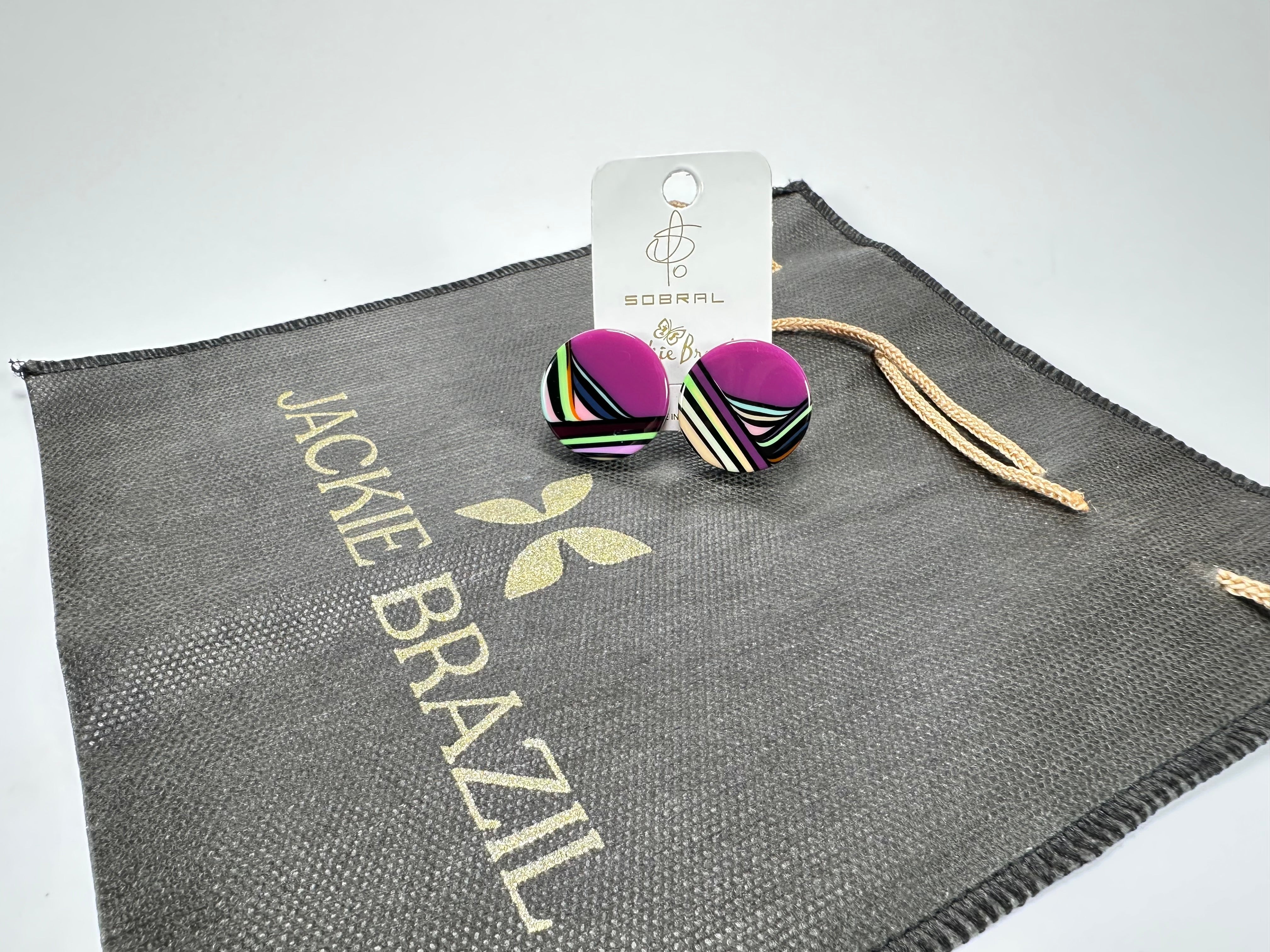 Jackie Brazil "Aida" Purple Swirls Round Clip On Resin Earrings ( E3174 )