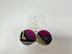 Jackie Brazil "Aida" Purple Swirls Round Clip On Resin Earrings ( E3174 )