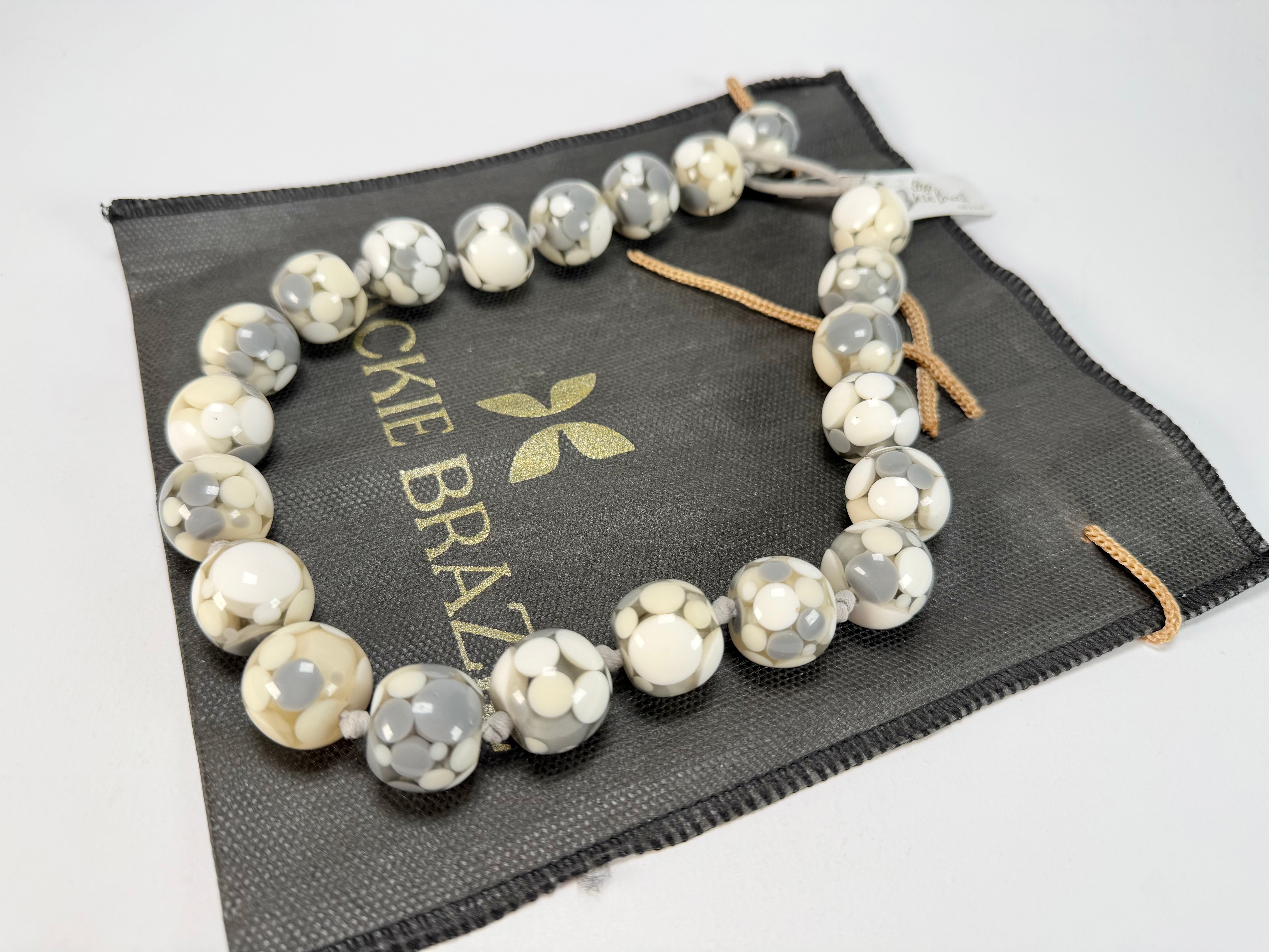 Jackie Brazil "Spotted Balls" Cream Spots Resin Necklace 50cm ( N1500 )