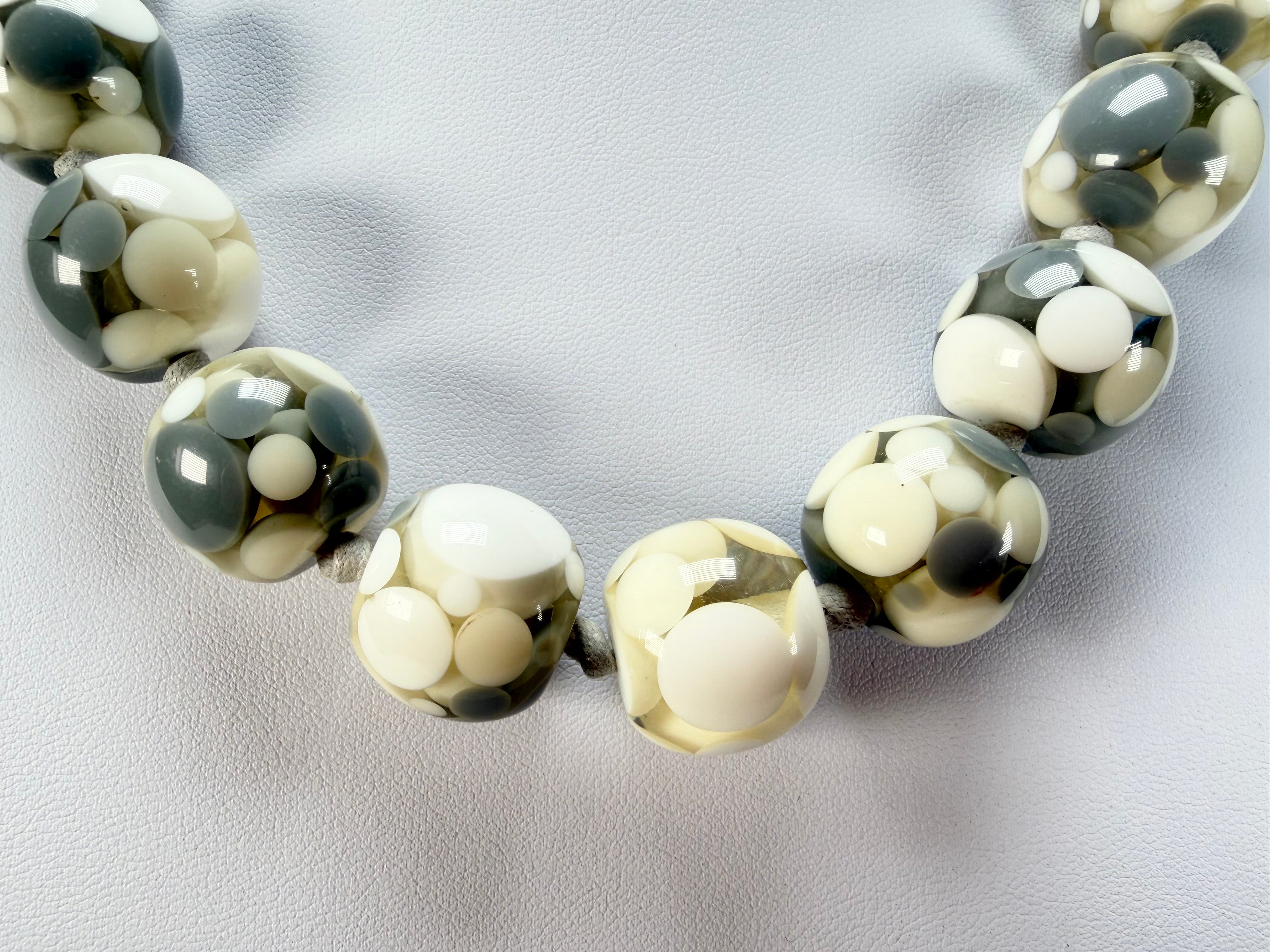 Jackie Brazil "Spotted Balls" Cream Spots Resin Necklace 50cm ( N1500 )
