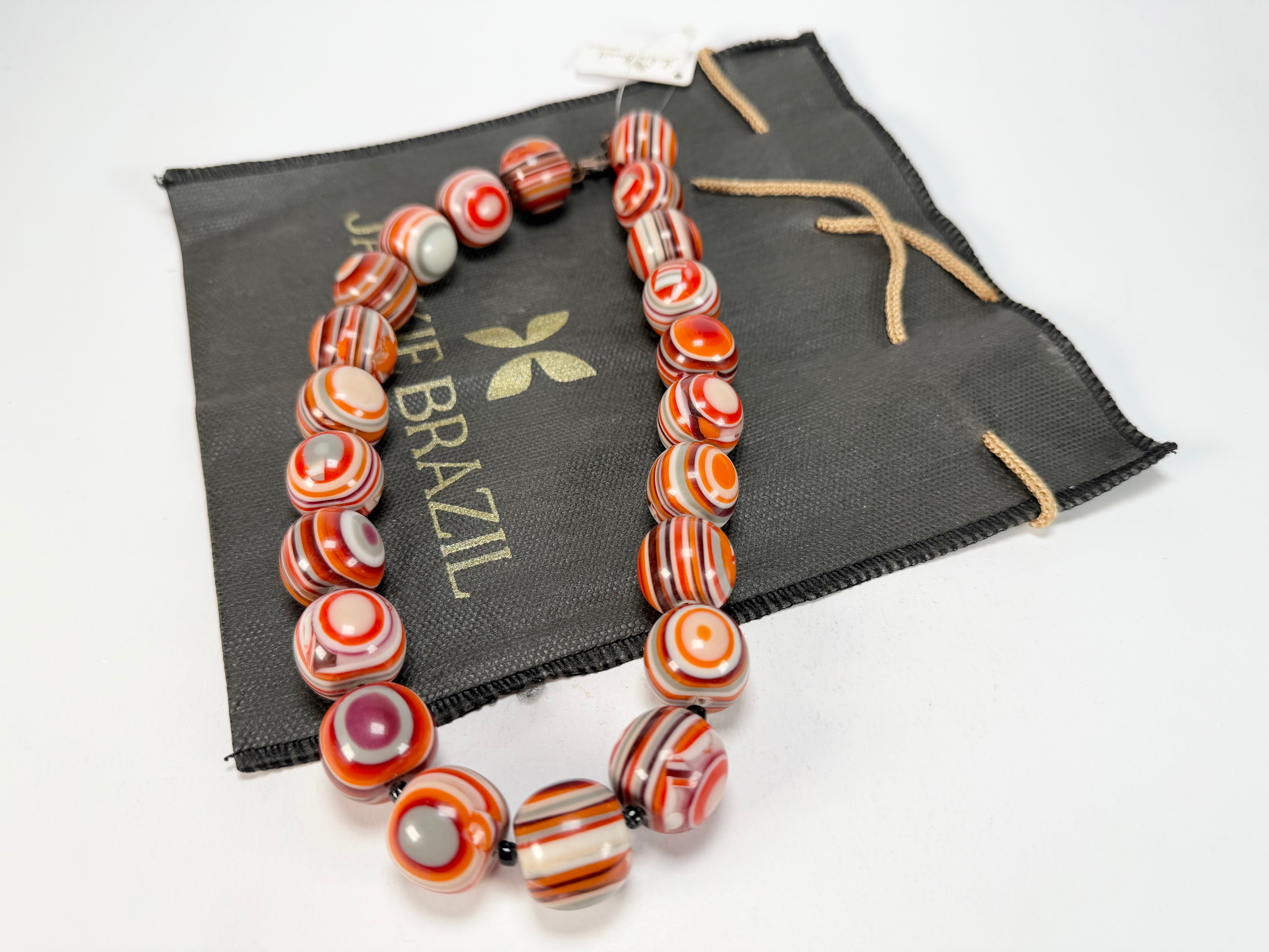 Jackie Brazil "Cat Eyes" Orange Mix Liquorice Balls Resin Necklace 50cm ( N0894 )