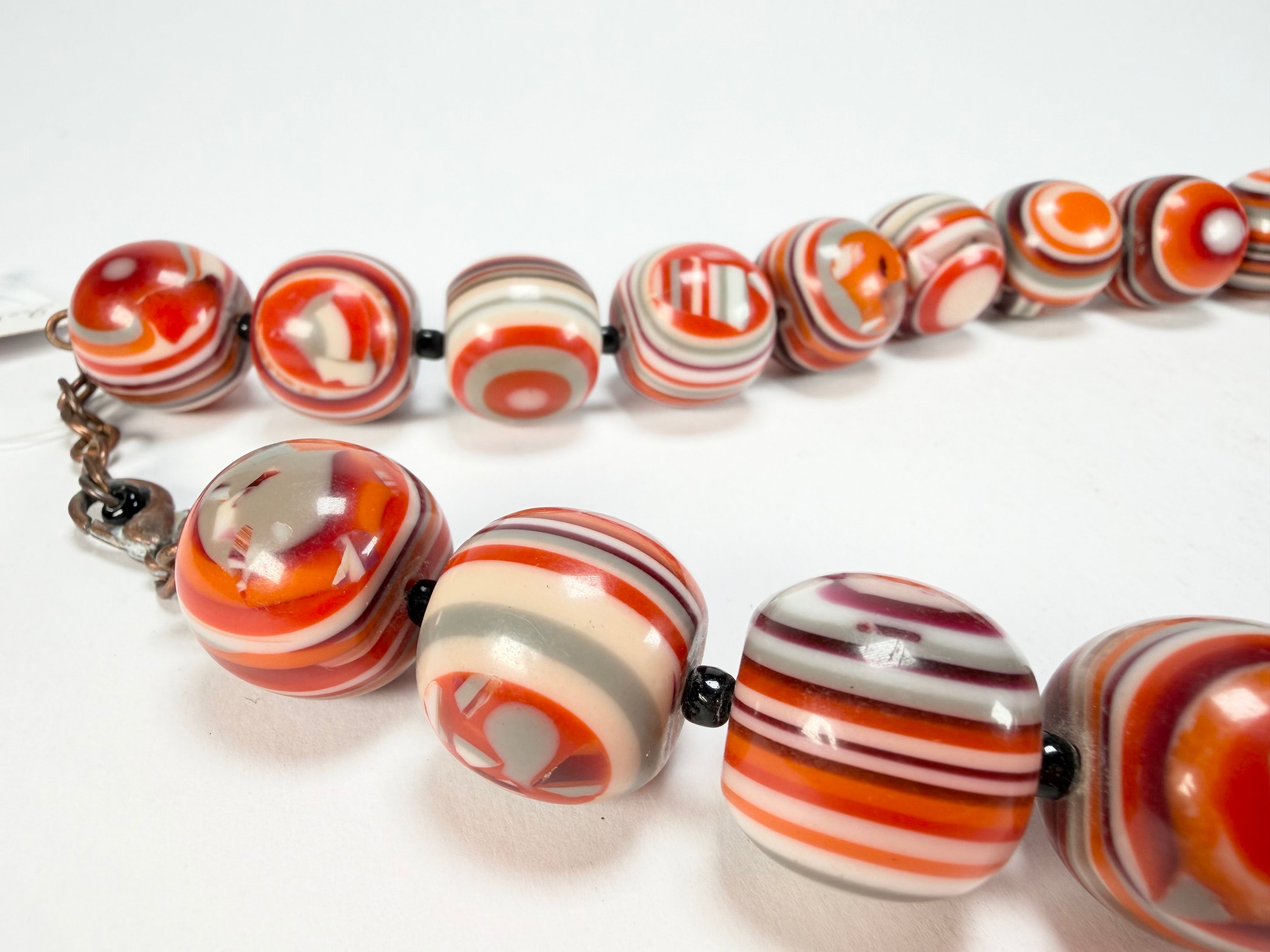 Jackie Brazil "Cat Eyes" Orange Mix Liquorice Balls Resin Necklace 50cm ( N0894 )