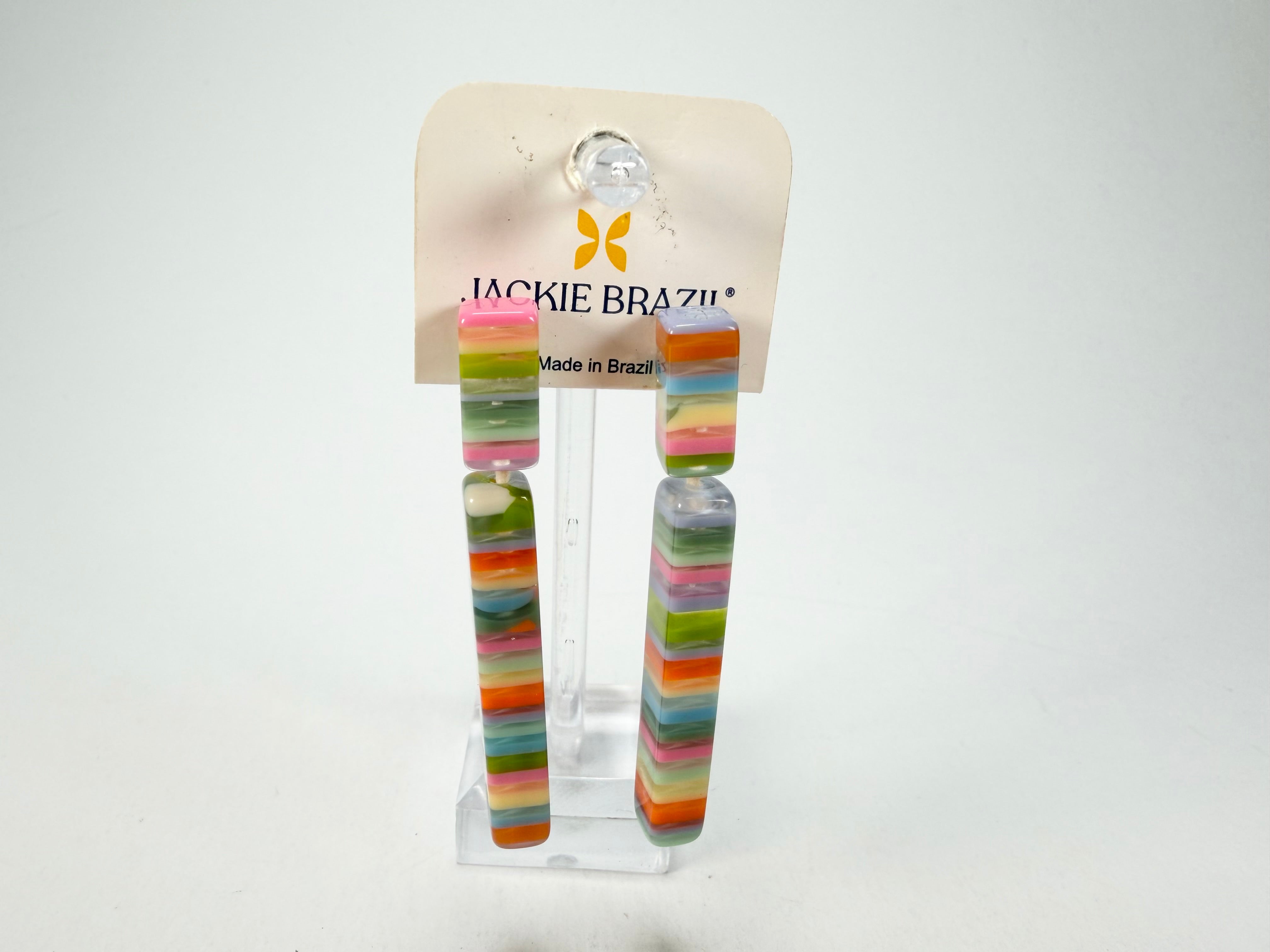 Jackie Brazil "Clarissa" Liquorice Spring Mix Thin Rectangle Resin Earrings ( E2452 )