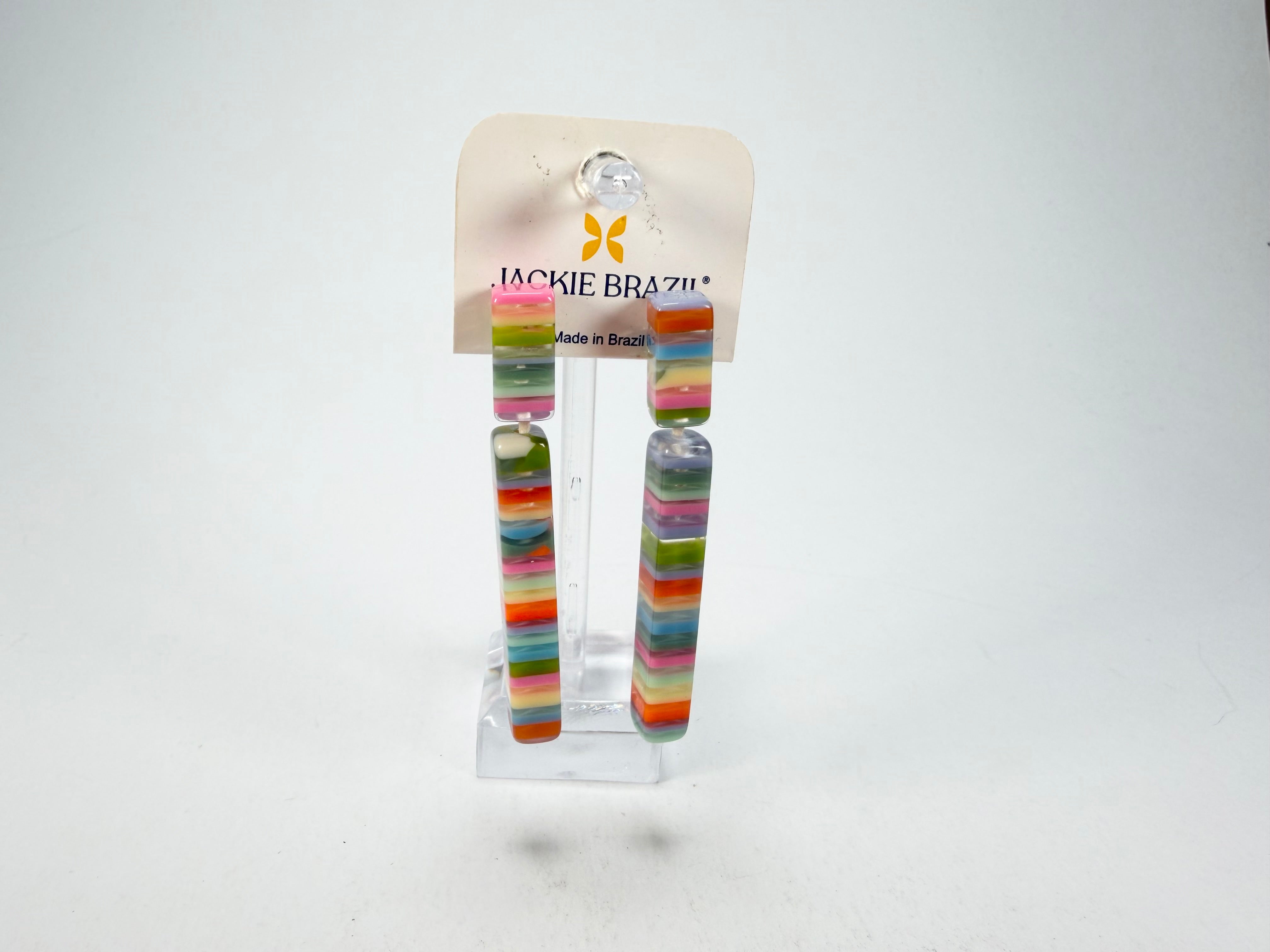 Jackie Brazil "Clarissa" Liquorice Spring Mix Thin Rectangle Resin Earrings ( E2452 )