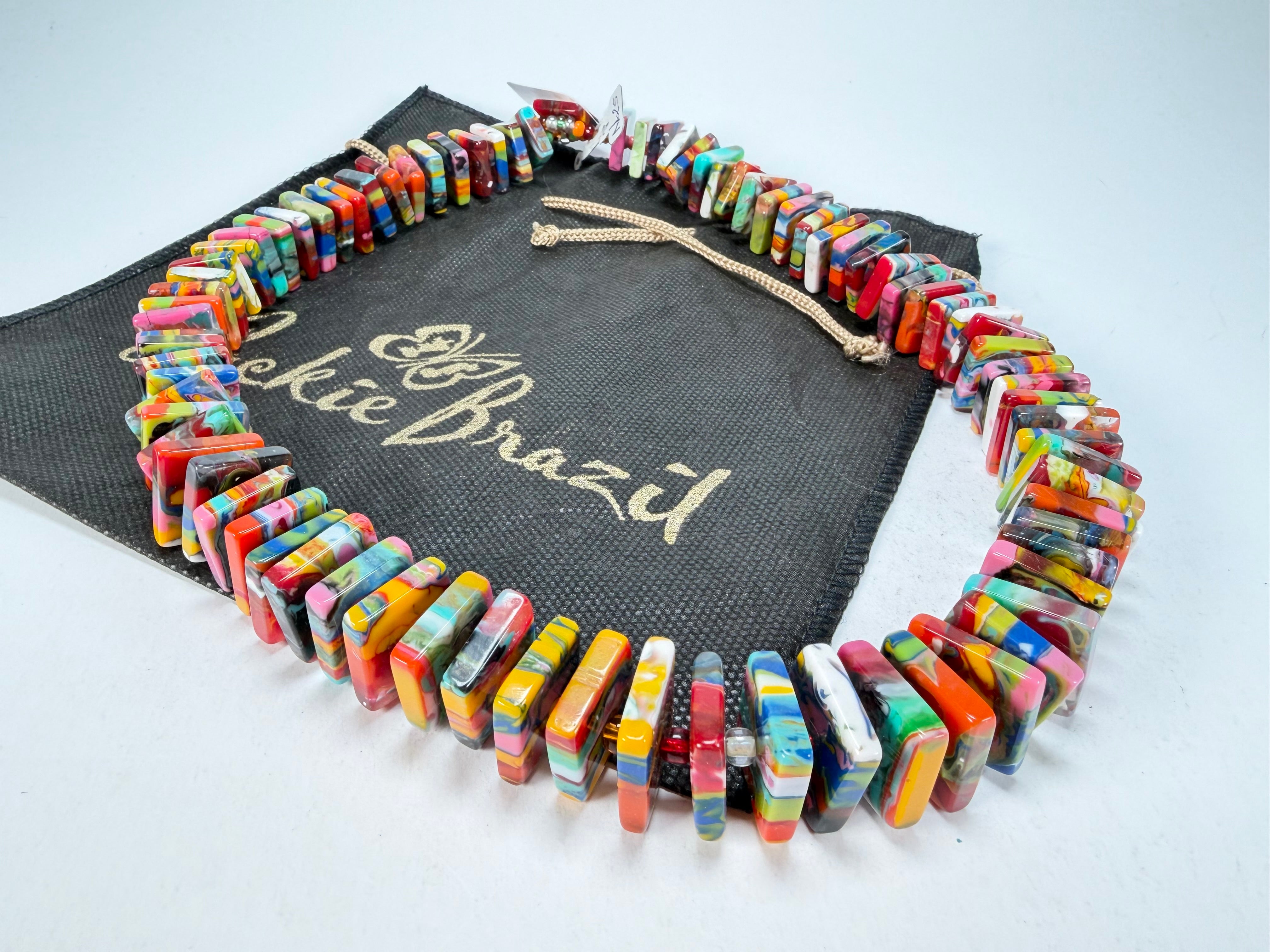 Jackie Brazil "Patricia" Kandinsky Liquorice Squares & Beads 55cm Necklace ( N0025 )