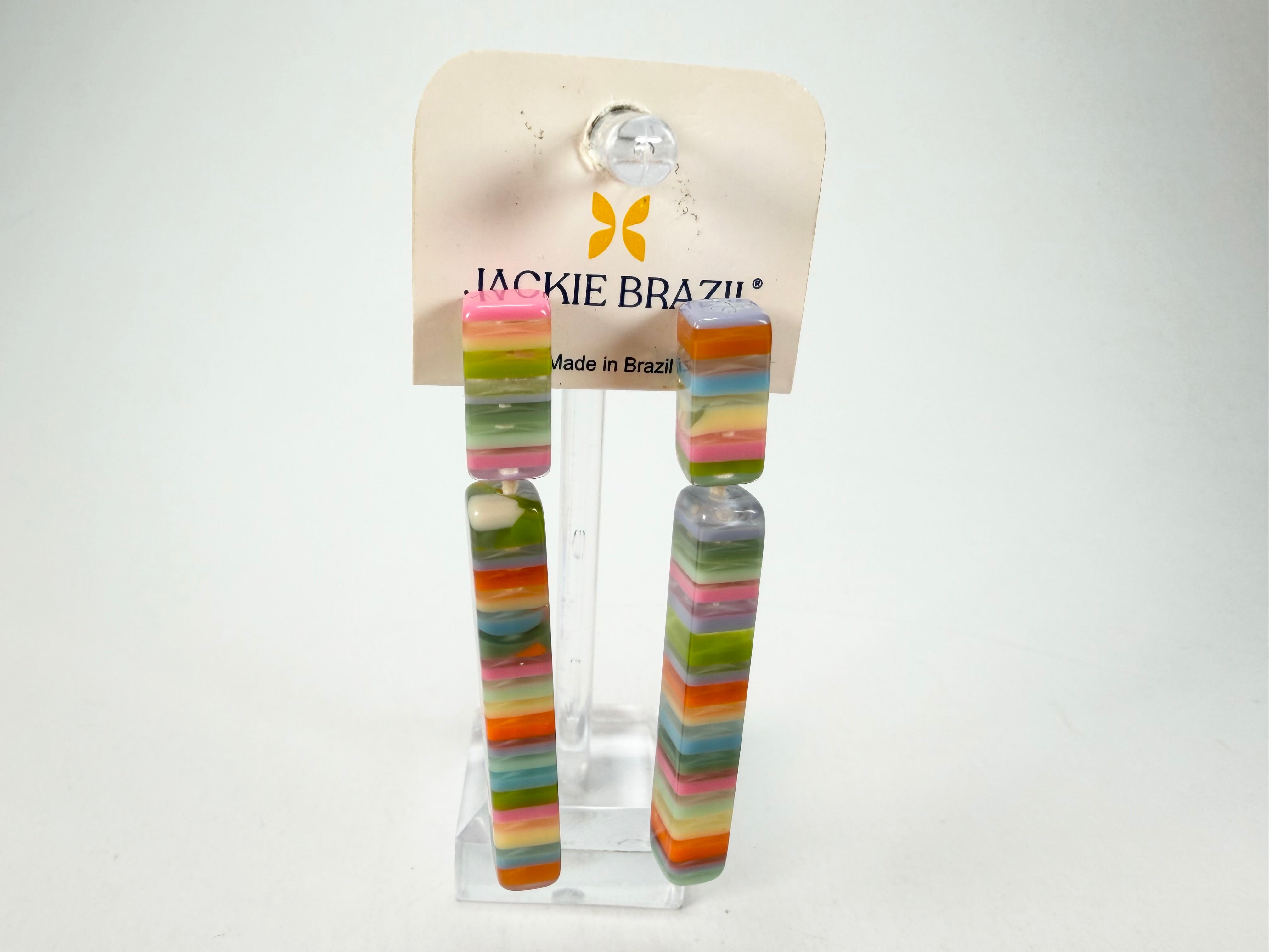 Jackie Brazil "Clarissa" Liquorice Spring Mix Thin Rectangle Resin Earrings ( E2452 )