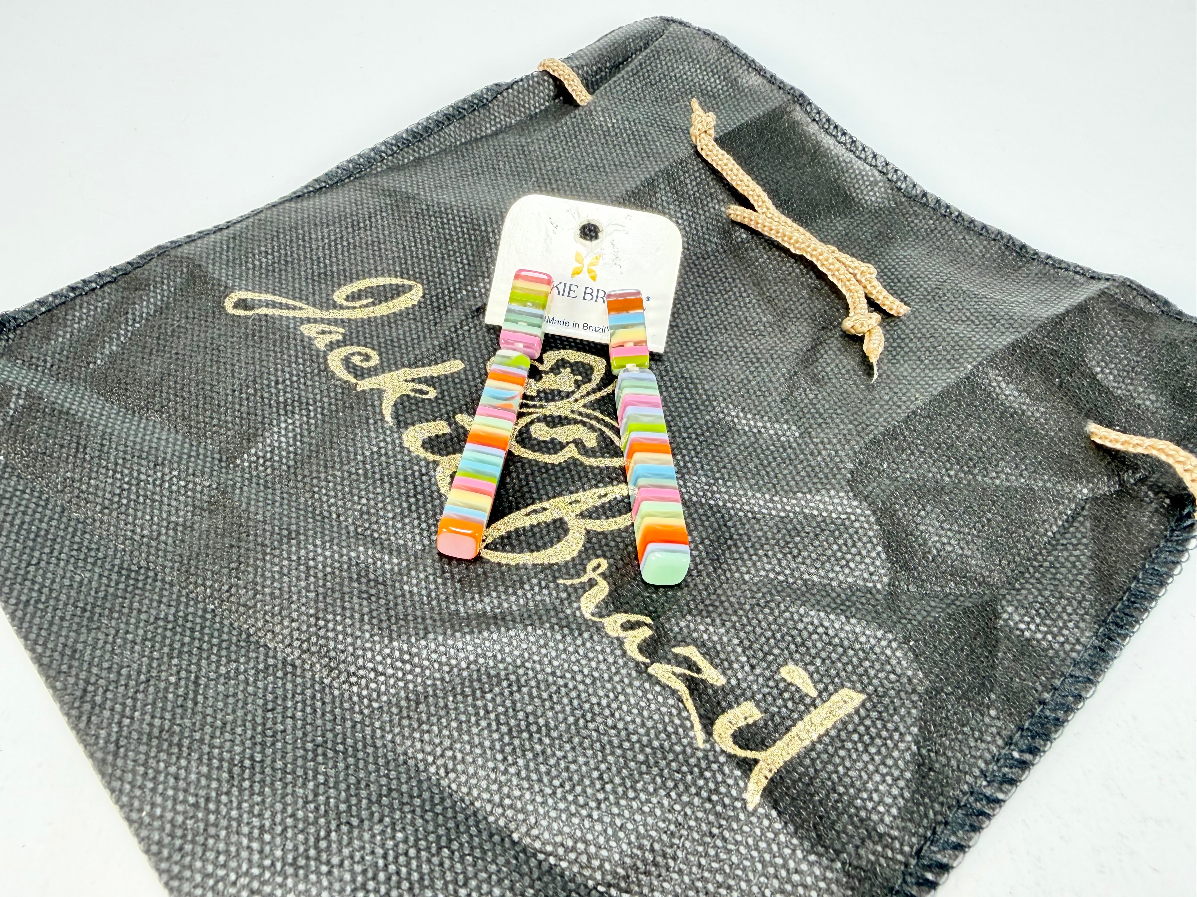 Jackie Brazil "Clarissa" Liquorice Spring Mix Thin Rectangle Resin Earrings ( E2452 )
