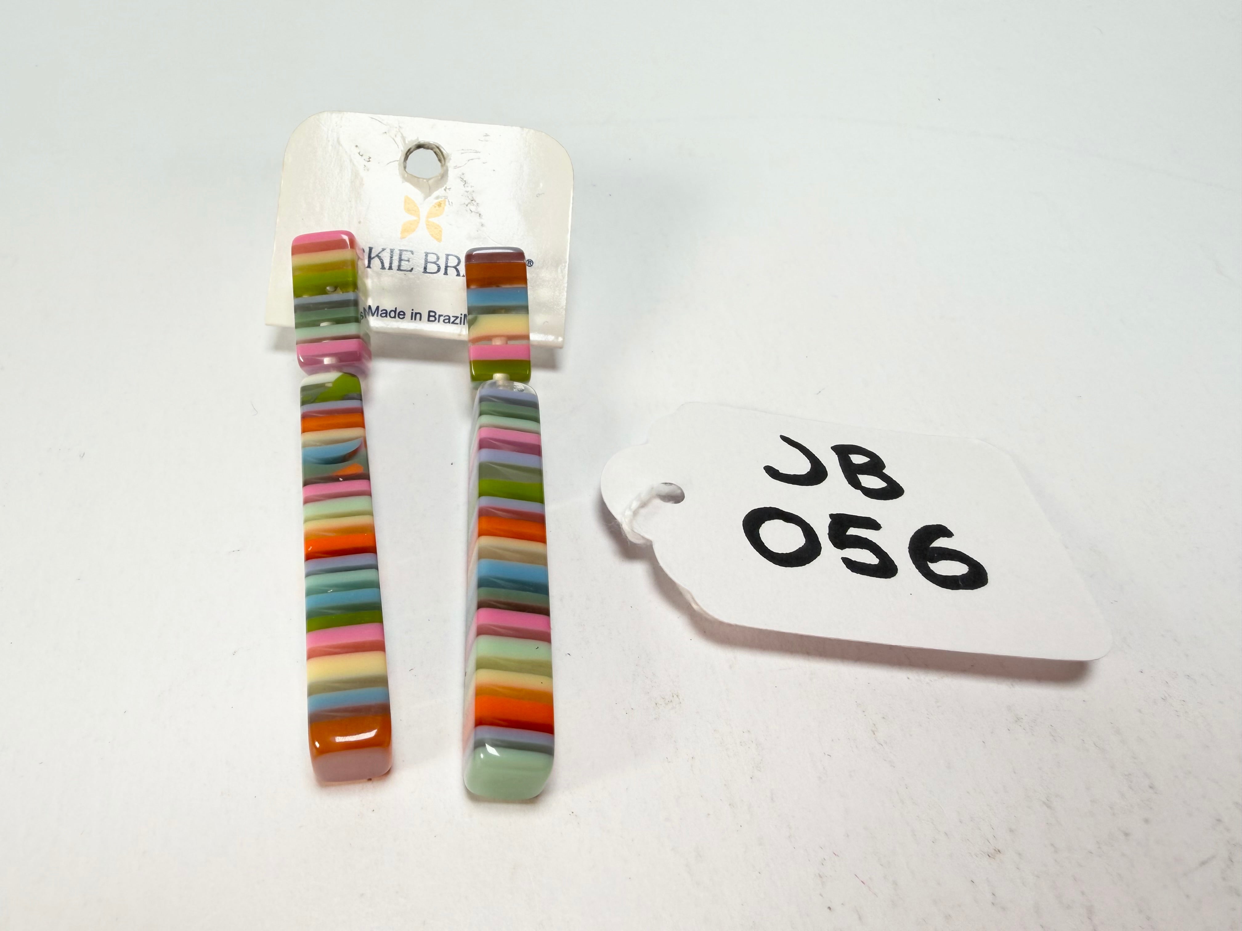 Jackie Brazil "Clarissa" Liquorice Spring Mix Thin Rectangle Resin Earrings ( E2452 )