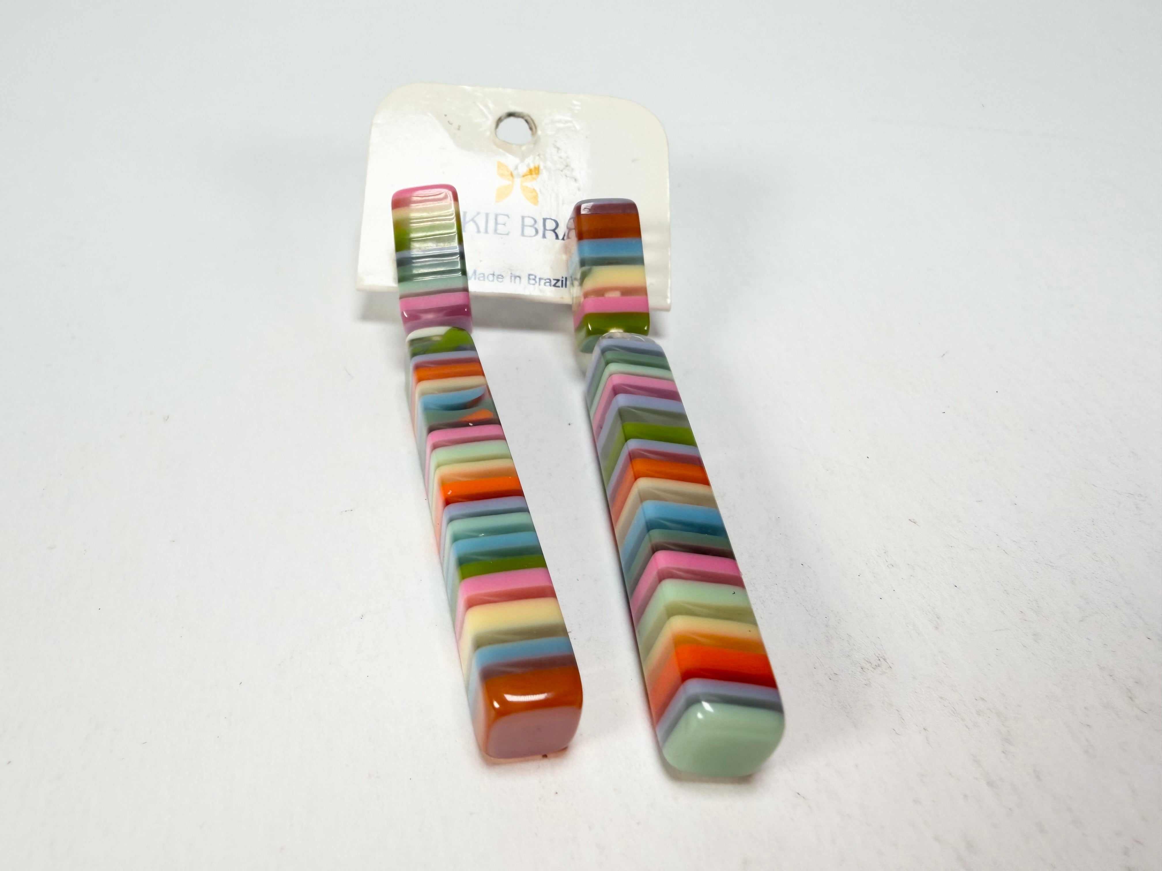 Jackie Brazil "Clarissa" Liquorice Spring Mix Thin Rectangle Resin Earrings ( E2452 )