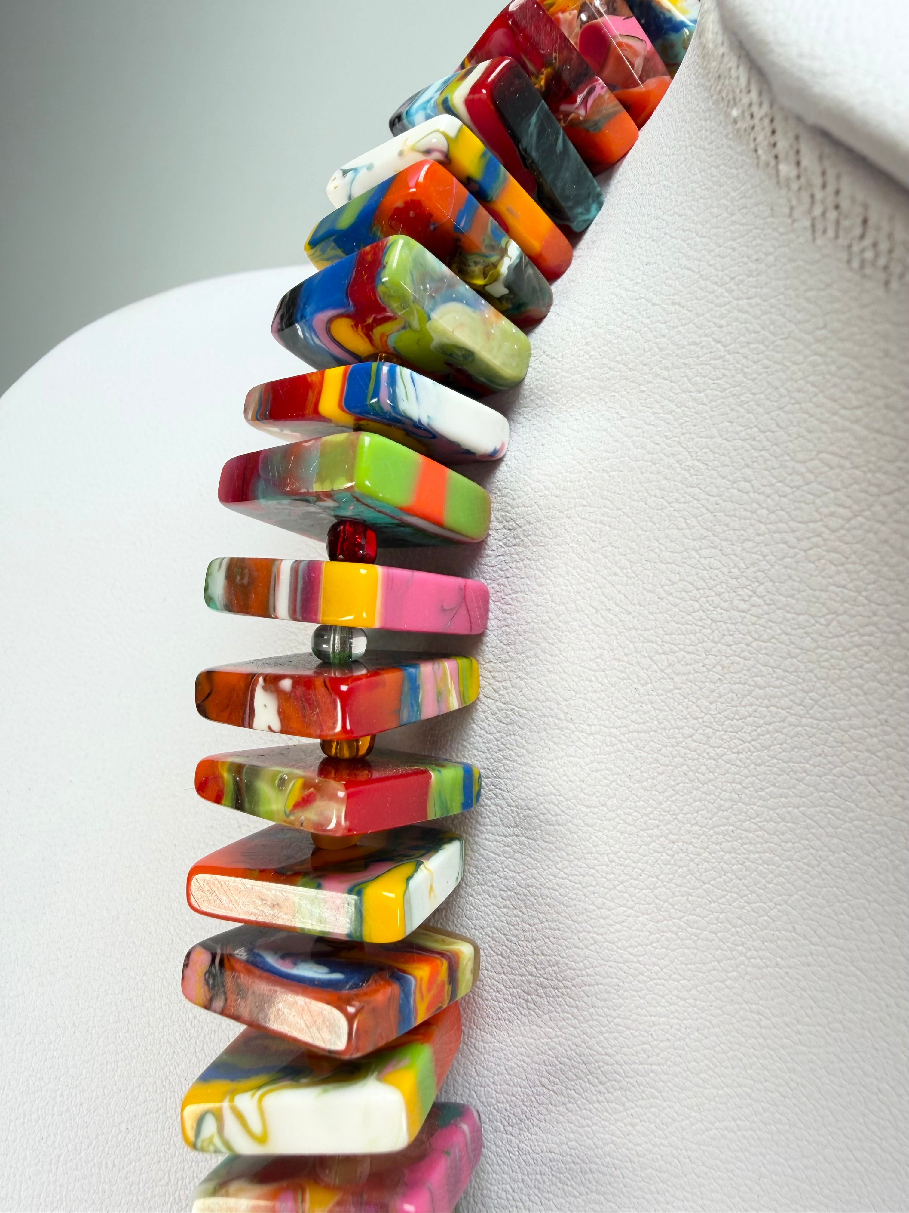 Jackie Brazil "Patricia" Kandinsky Liquorice Squares & Beads 55cm Necklace ( N0025 )
