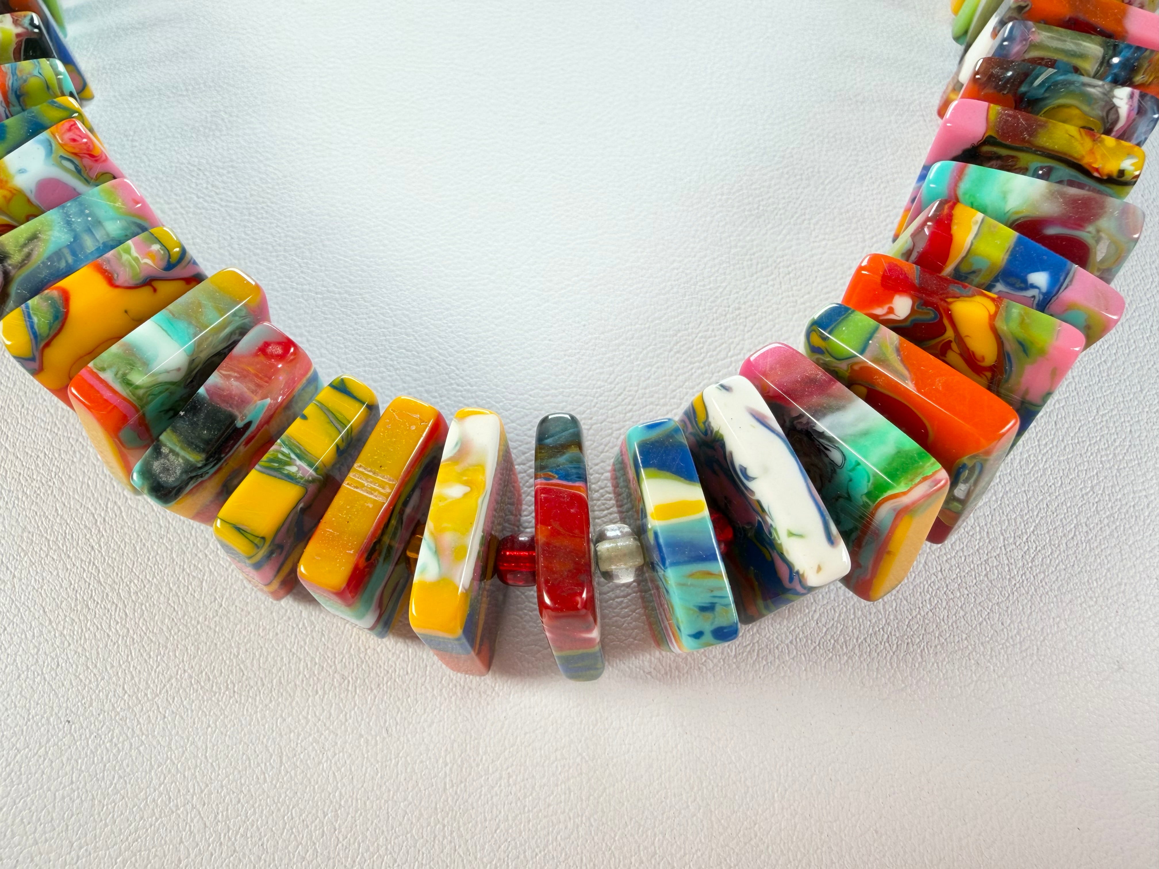 Jackie Brazil "Patricia" Kandinsky Liquorice Squares & Beads 55cm Necklace ( N0025 )