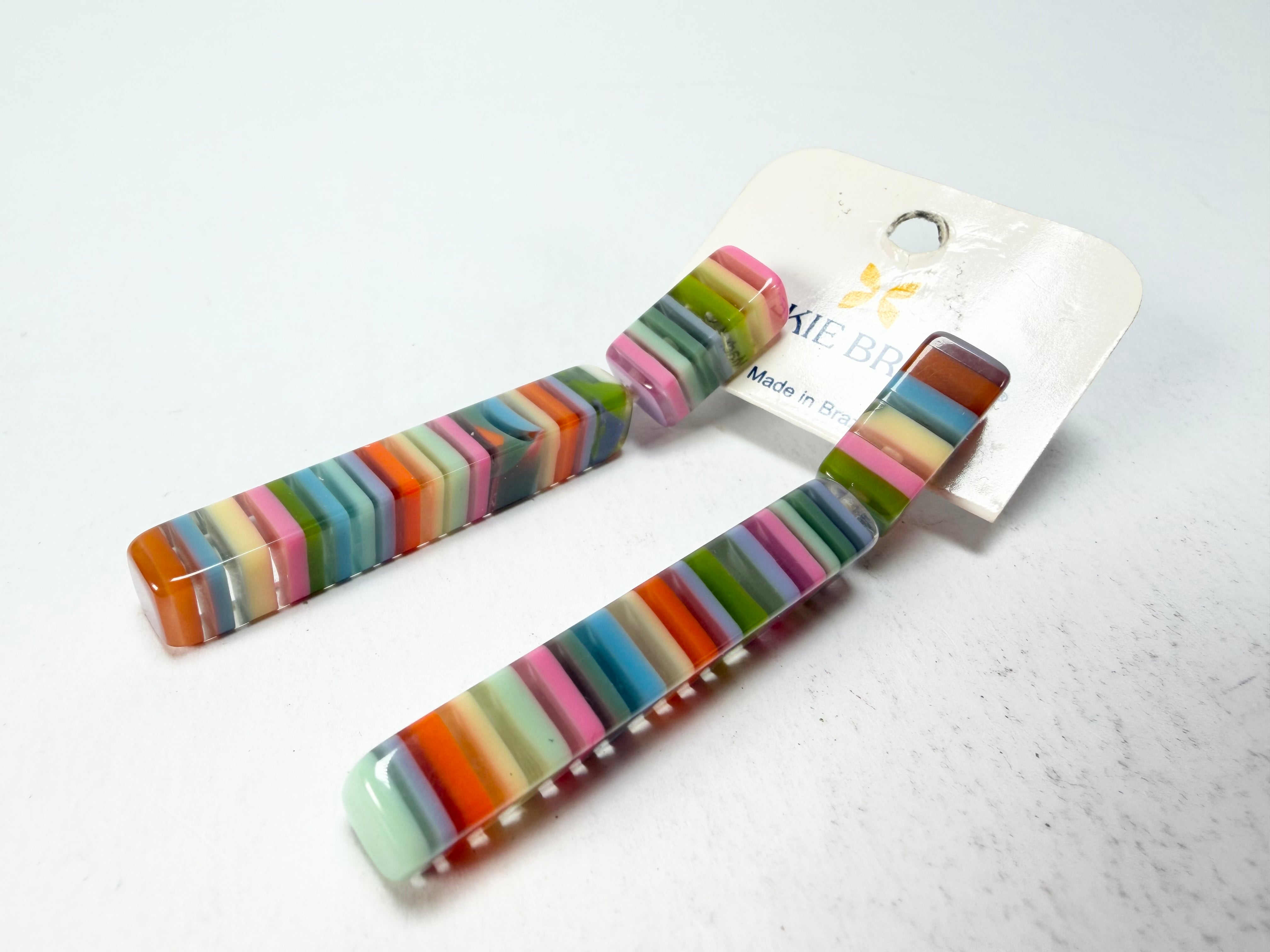 Jackie Brazil "Clarissa" Liquorice Spring Mix Thin Rectangle Resin Earrings ( E2452 )