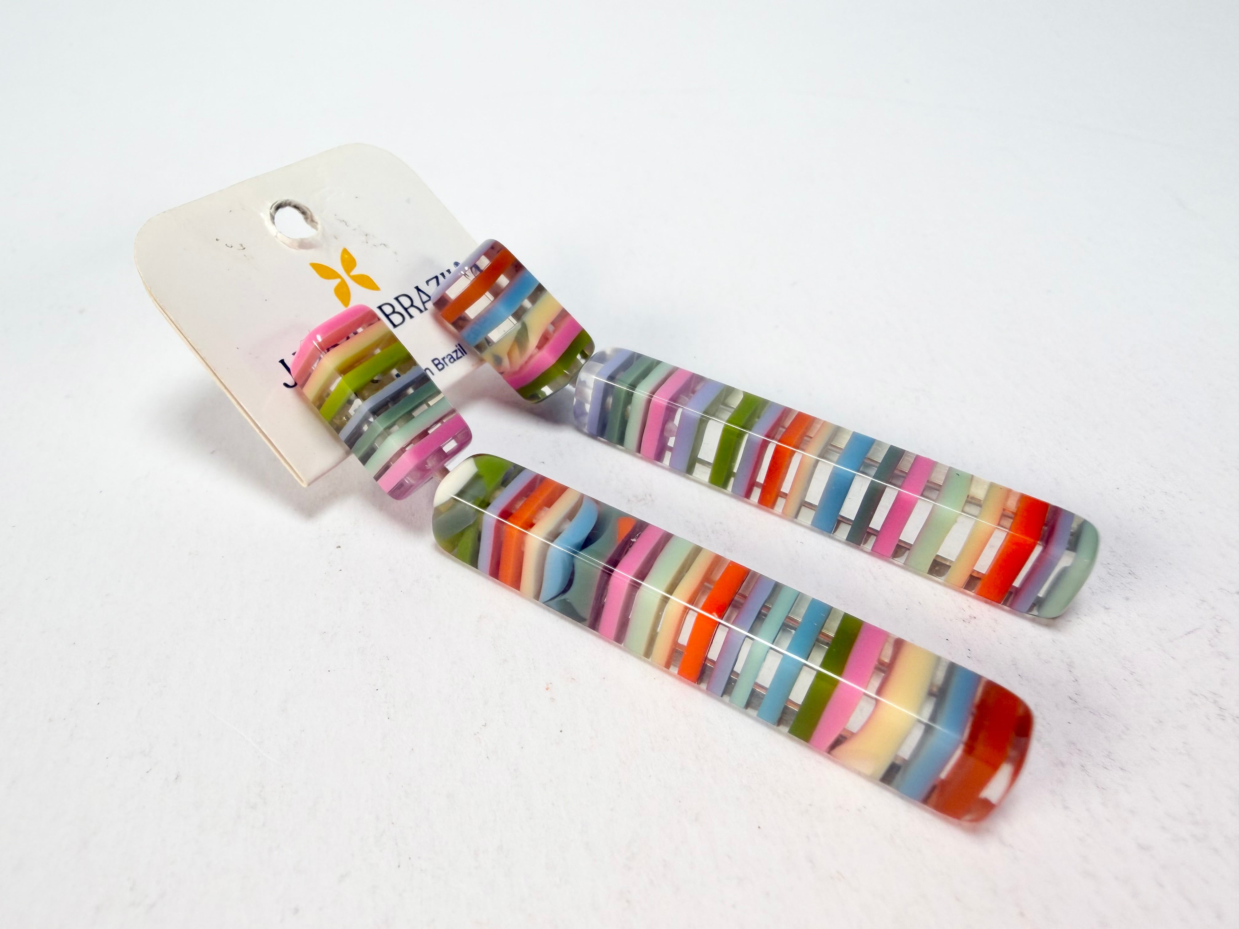 Jackie Brazil "Clarissa" Liquorice Spring Mix Thin Rectangle Resin Earrings ( E2452 )