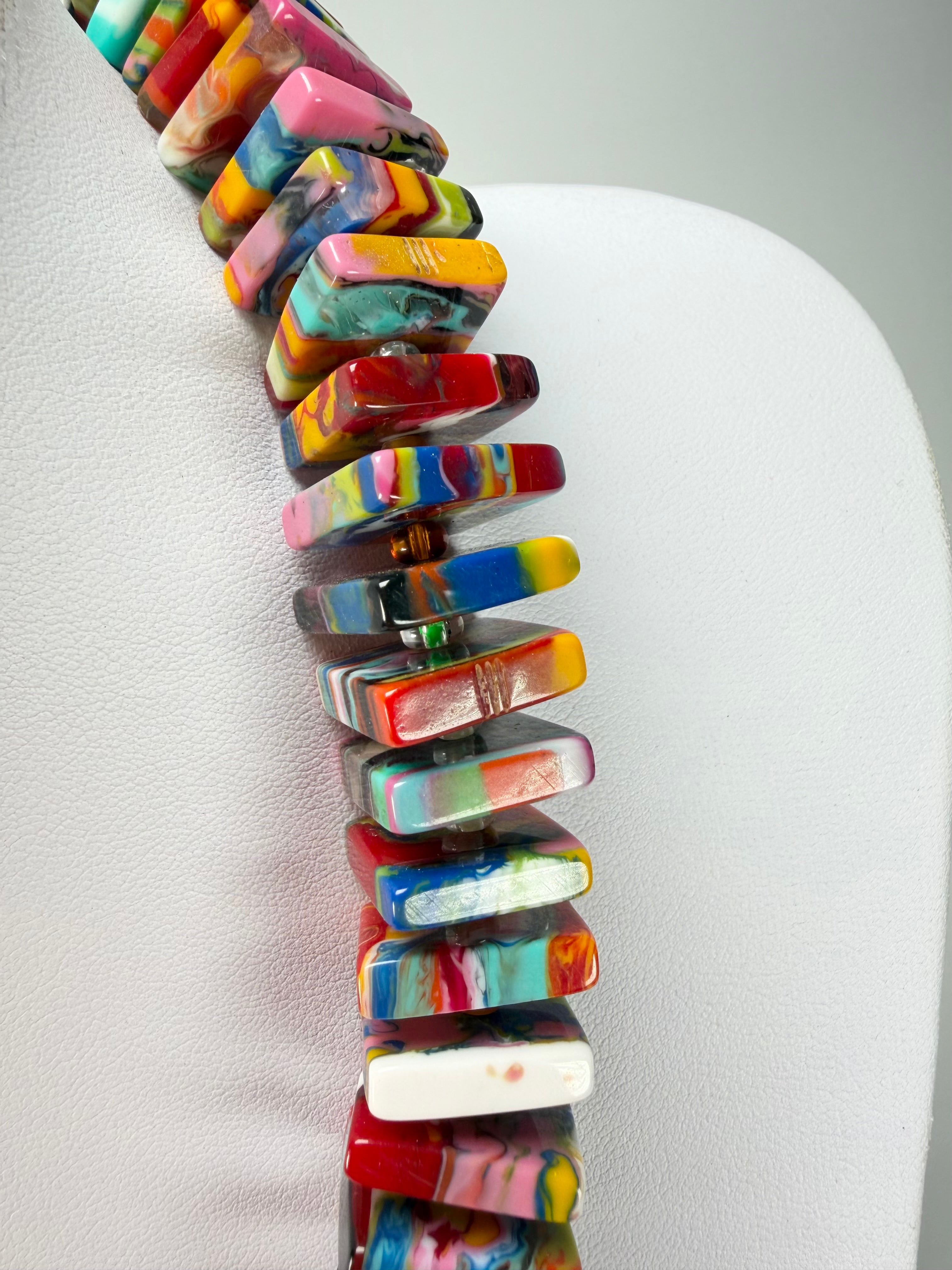 Jackie Brazil "Patricia" Kandinsky Liquorice Squares & Beads 55cm Necklace ( N0025 )
