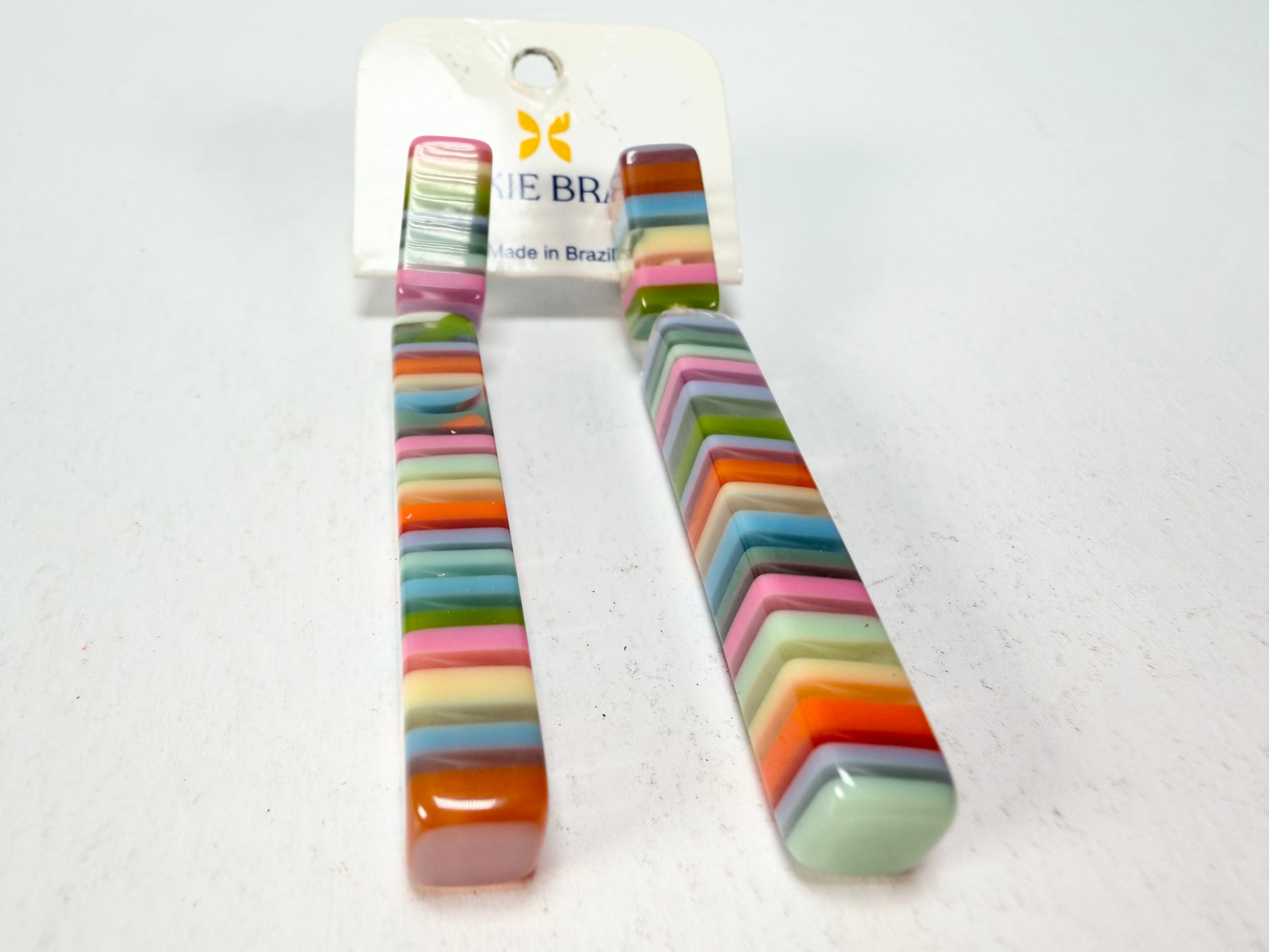 Jackie Brazil "Clarissa" Liquorice Spring Mix Thin Rectangle Resin Earrings ( E2452 )
