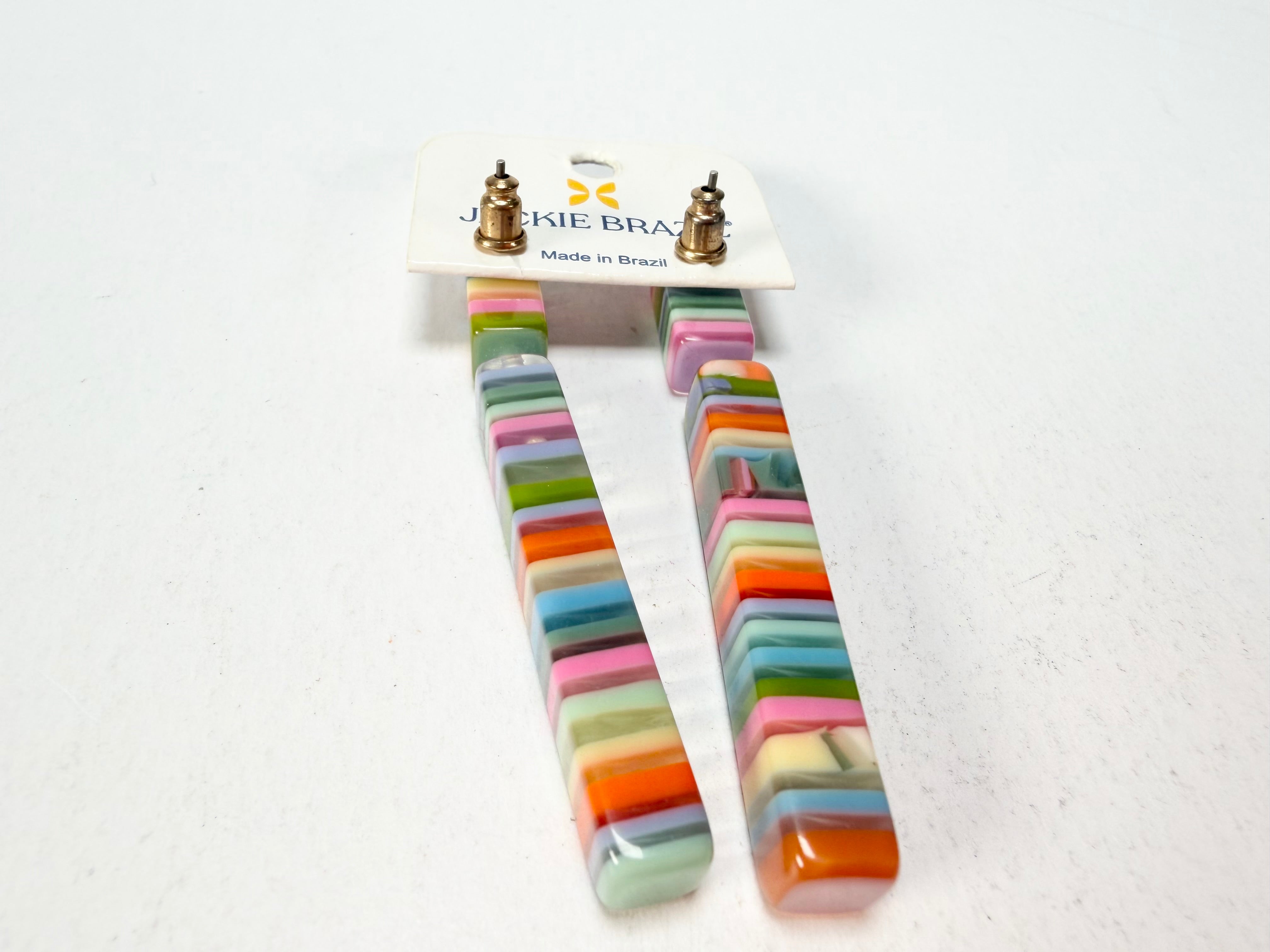 Jackie Brazil "Clarissa" Liquorice Spring Mix Thin Rectangle Resin Earrings ( E2452 )