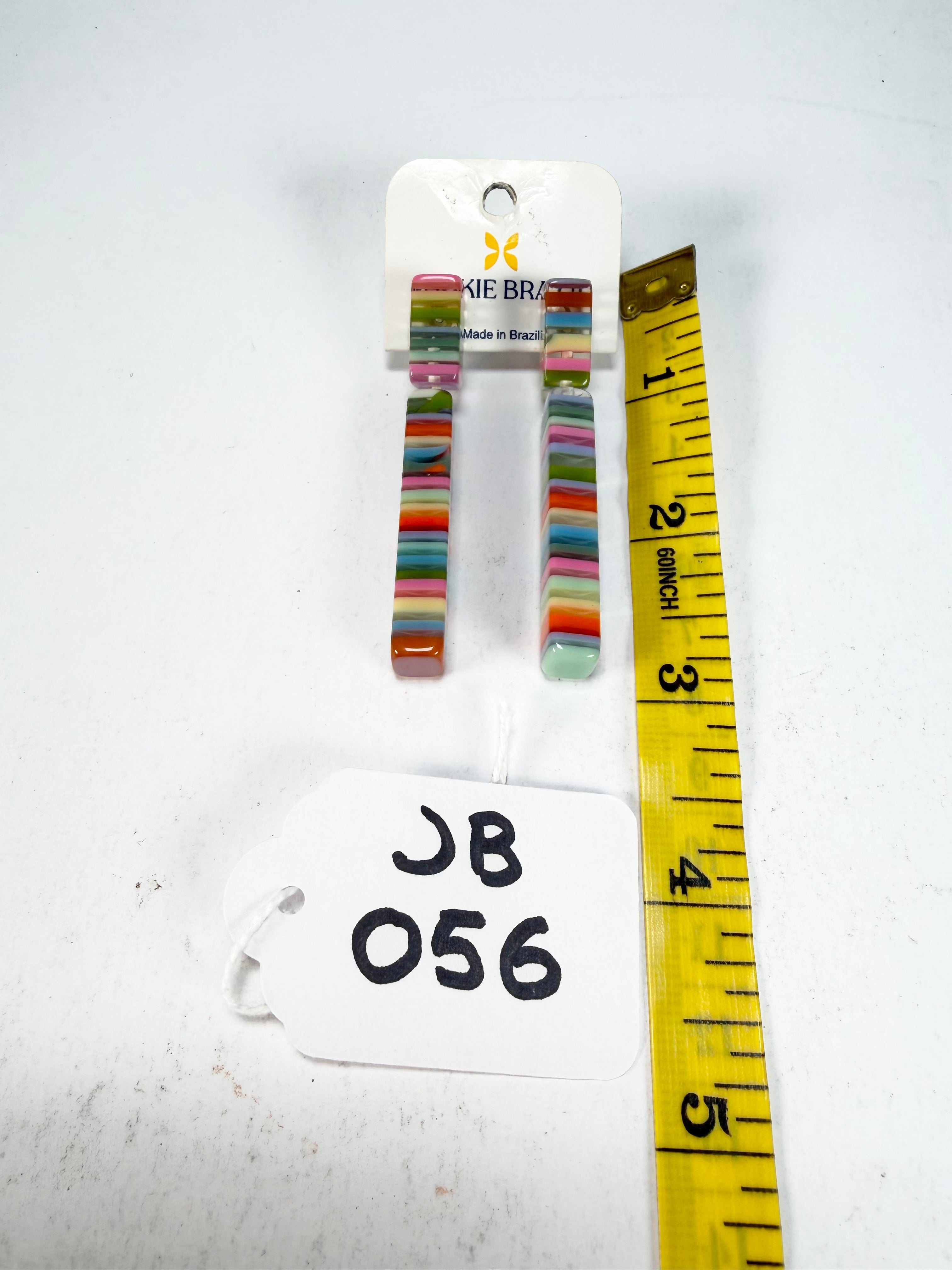 Jackie Brazil "Clarissa" Liquorice Spring Mix Thin Rectangle Resin Earrings ( E2452 )