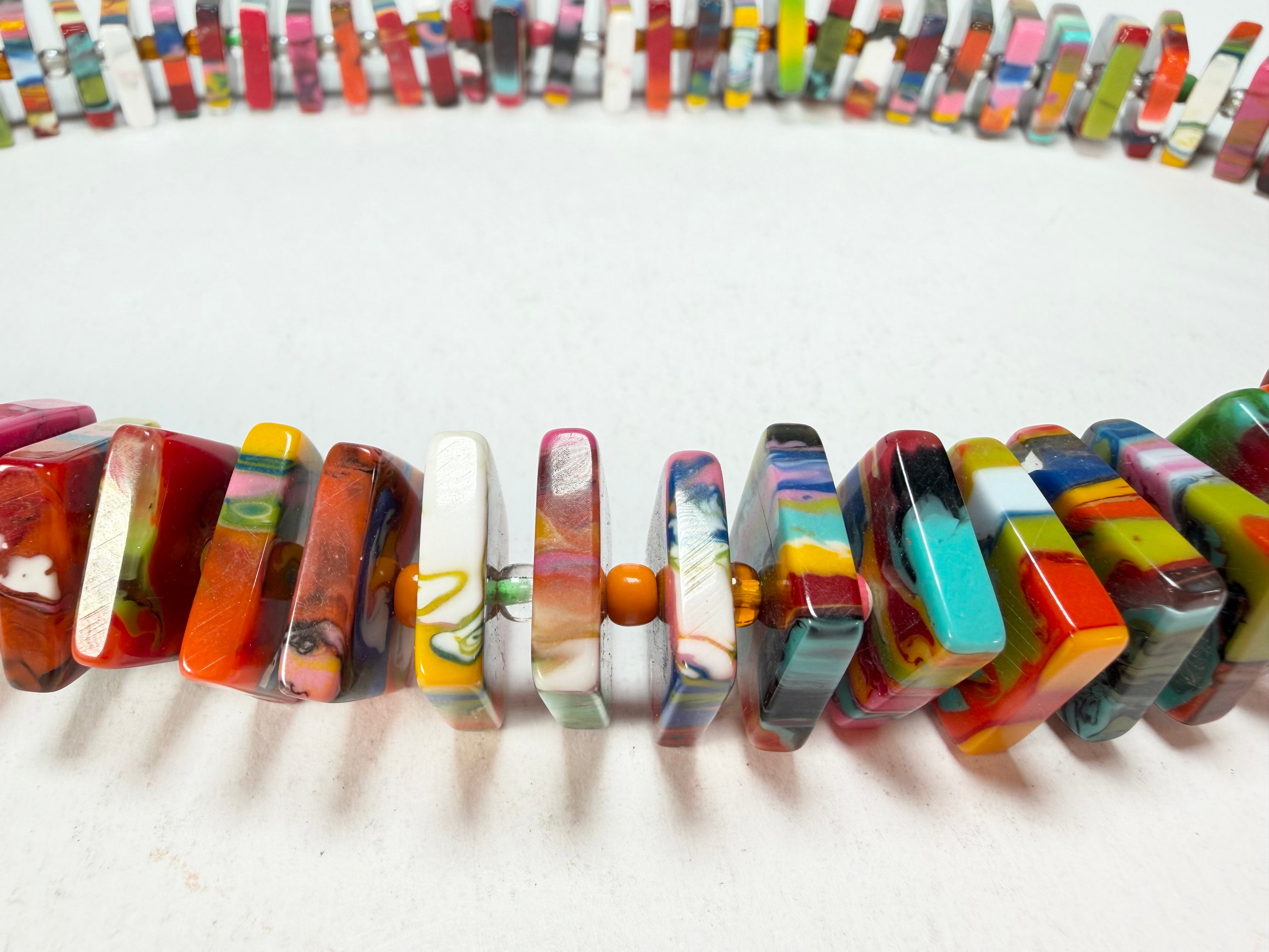 Jackie Brazil "Patricia" Kandinsky Liquorice Squares & Beads 55cm Necklace ( N0025 )