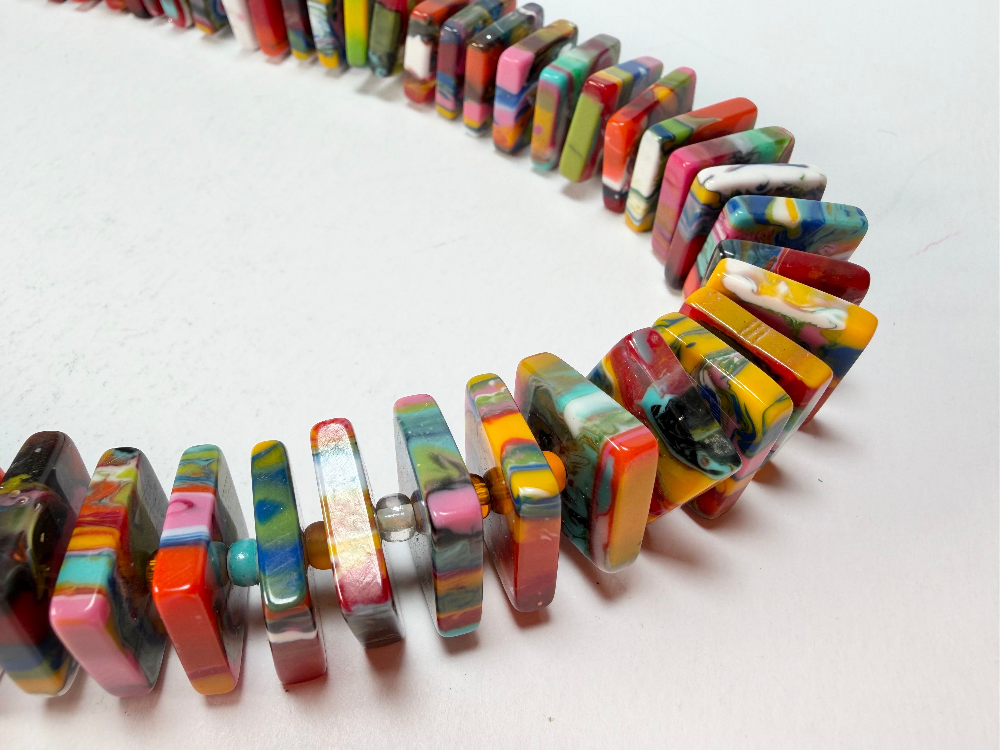 Jackie Brazil "Patricia" Kandinsky Liquorice Squares & Beads 55cm Necklace ( N0025 )