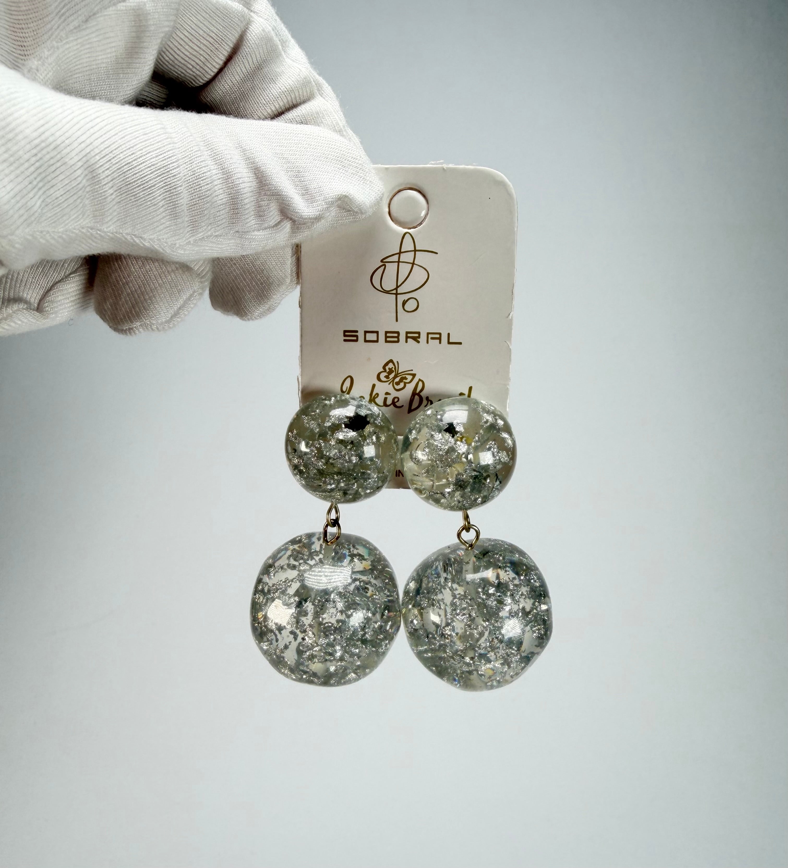 Jackie Brazil "Splendour" Silver Flakes Resin Earrings ( E2495 )