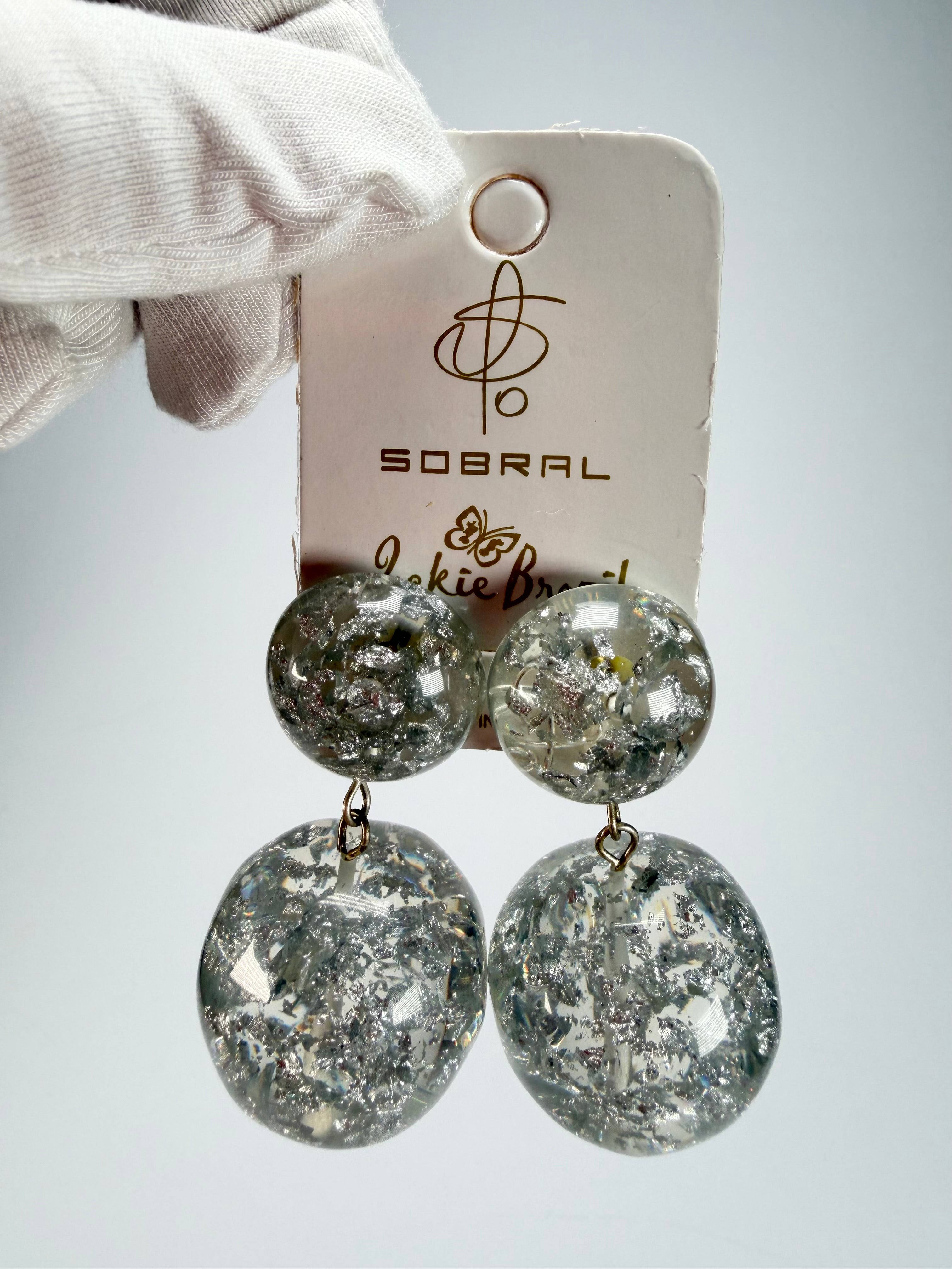 Jackie Brazil "Splendour" Silver Flakes Resin Earrings ( E2495 )