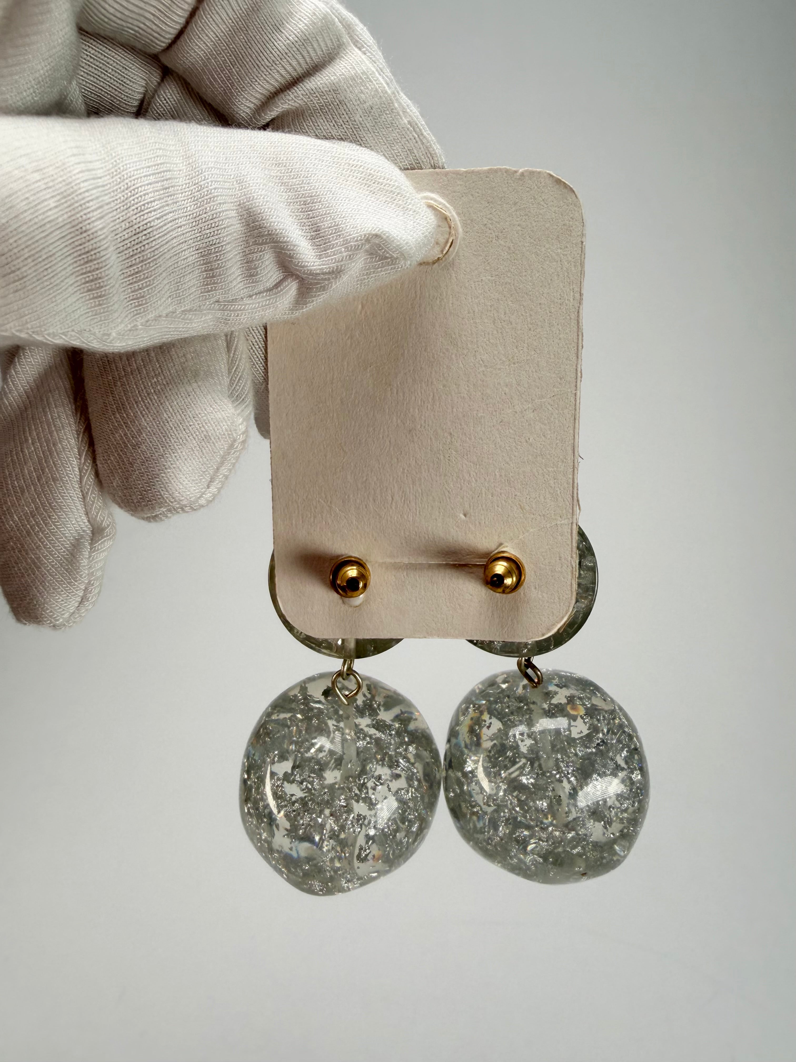 Jackie Brazil "Splendour" Silver Flakes Resin Earrings ( E2495 )