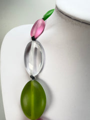Jackie Brazil "Transparent" Summer Frost Short Flat Riverstones 50cm Necklace ( N3616 )